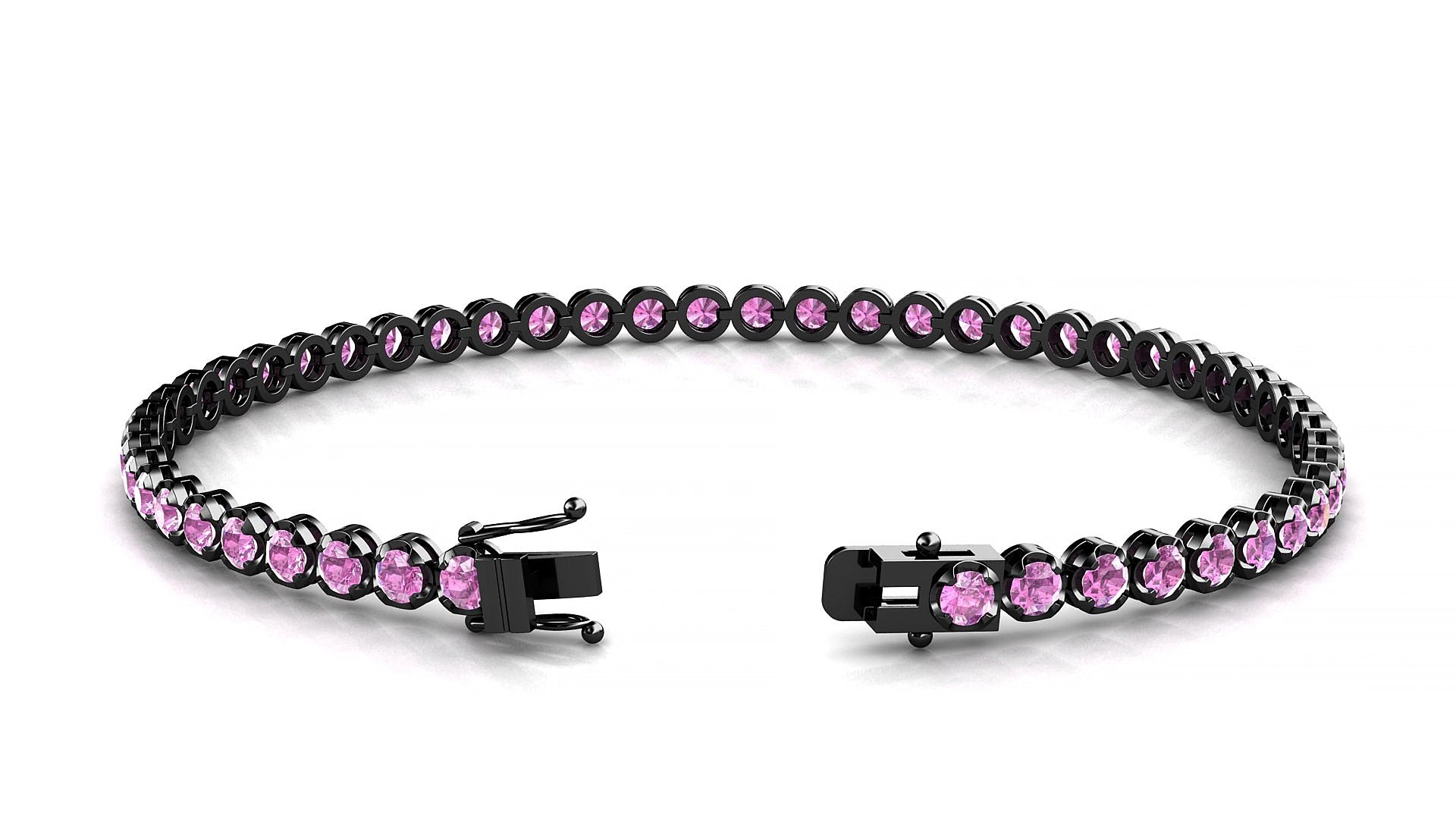 Bengal | 18k Black Gold 2.5 mm Round Natural Pink Sapphire 15 cm Tennis Bracelet