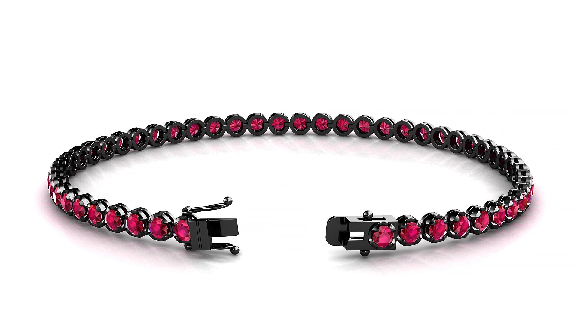 Bengal | 18k Black Gold 2.5 mm Round Natural Ruby 15 cm Tennis Bracelet