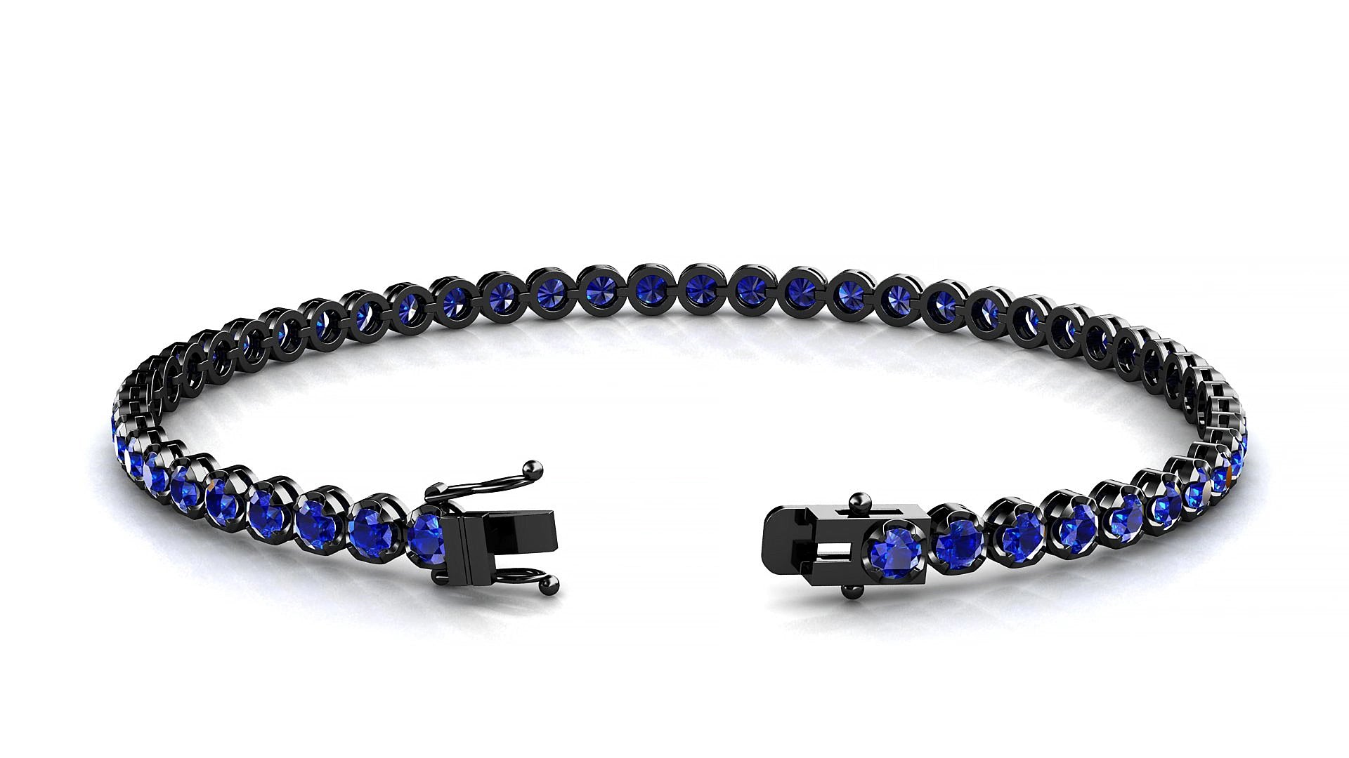 Bengal | 18k Black Gold 2.5 mm Round Natural Sapphire 16 cm Tennis Bracelet