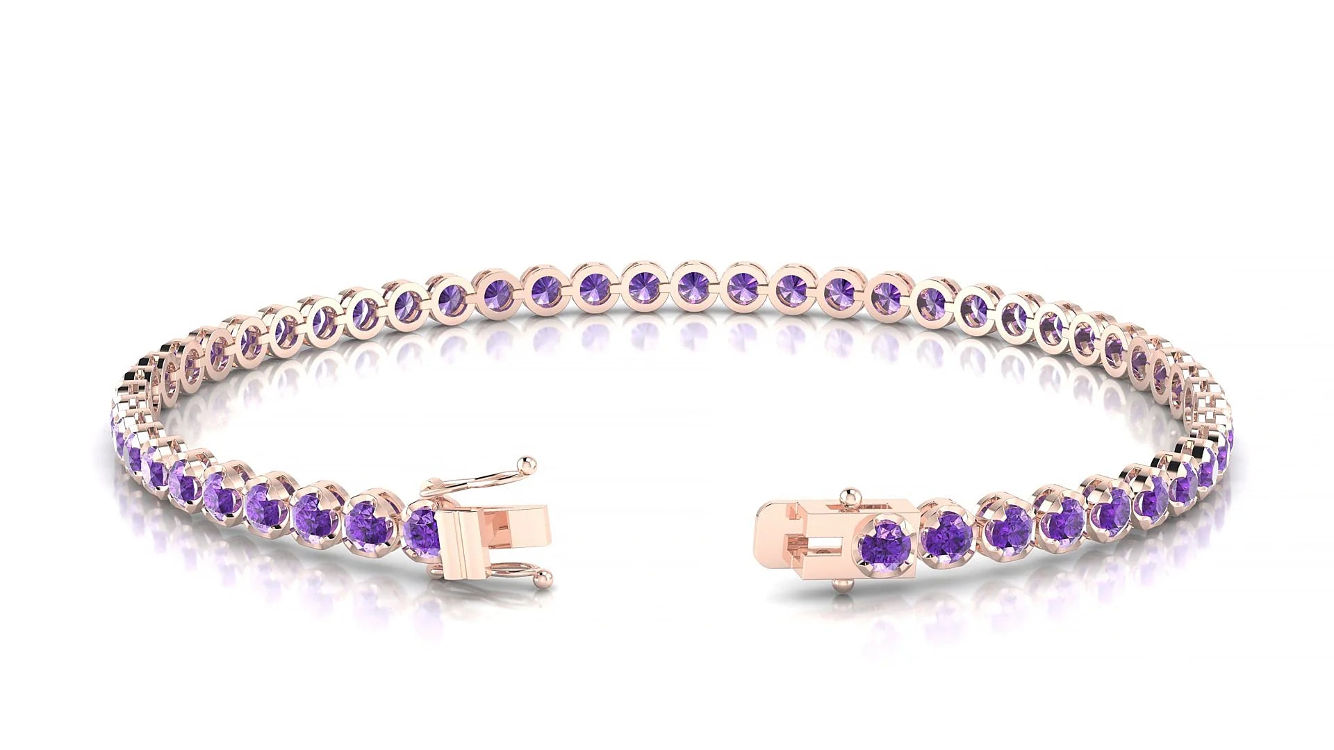 Bengal | 18k Rose Gold 2.5 mm Round Natural Amethyst Tennis Bracelet