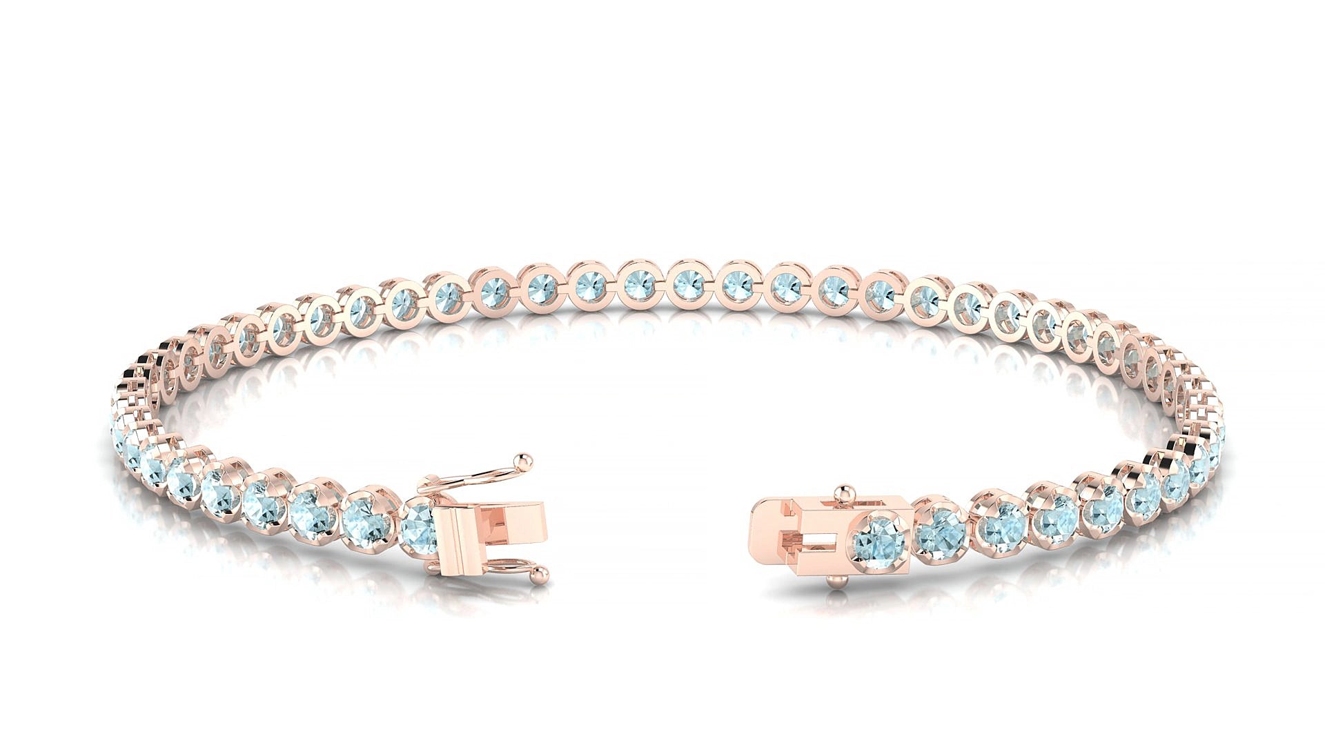 Bengal | 18k Rose Gold 2.5 mm Round Natural Aquamarine 15 cm Tennis Bracelet