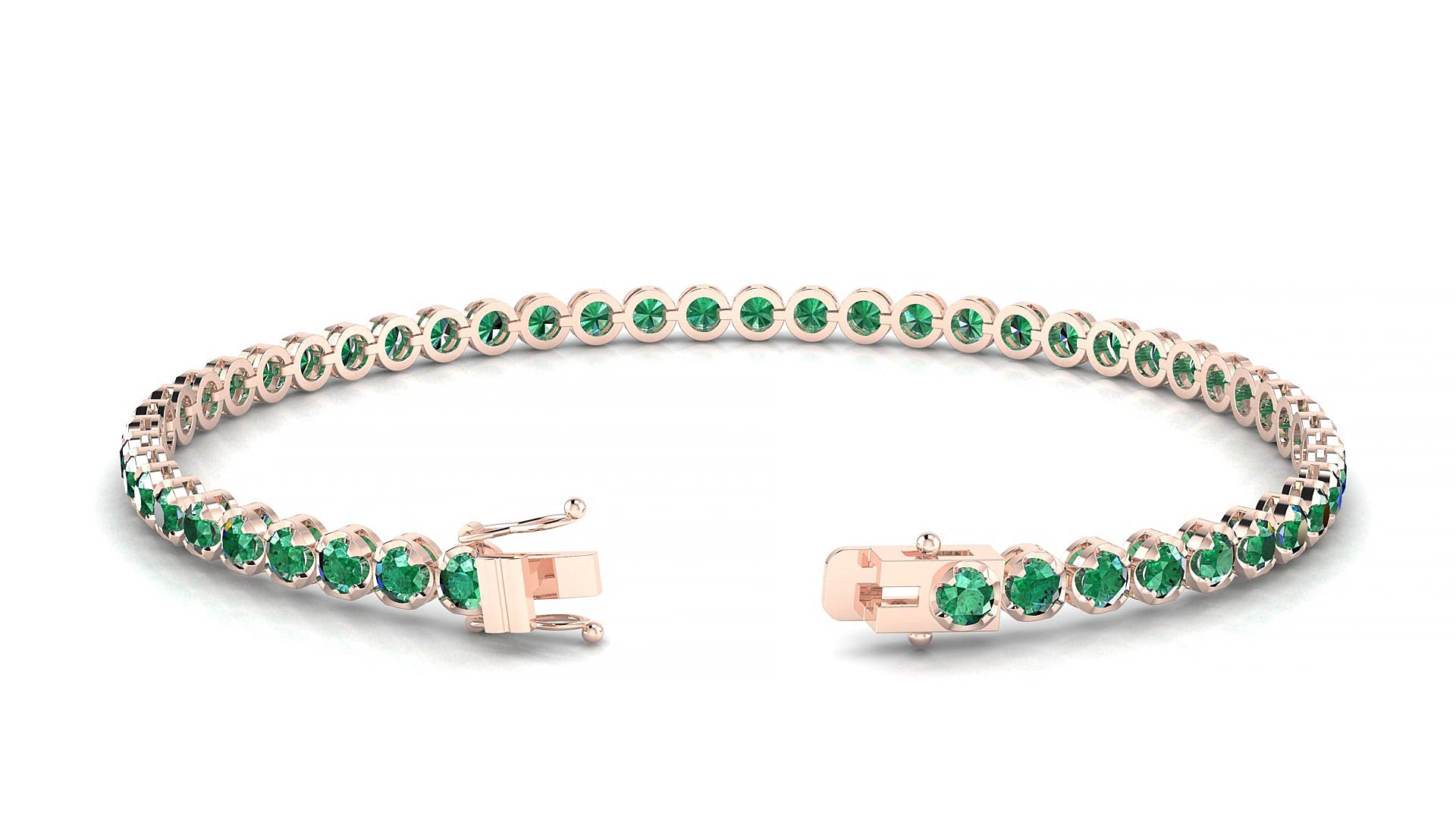 Bengal | 18k Rose Gold 2.5 mm Round Natural Emerald 18 cm Tennis Bracelet