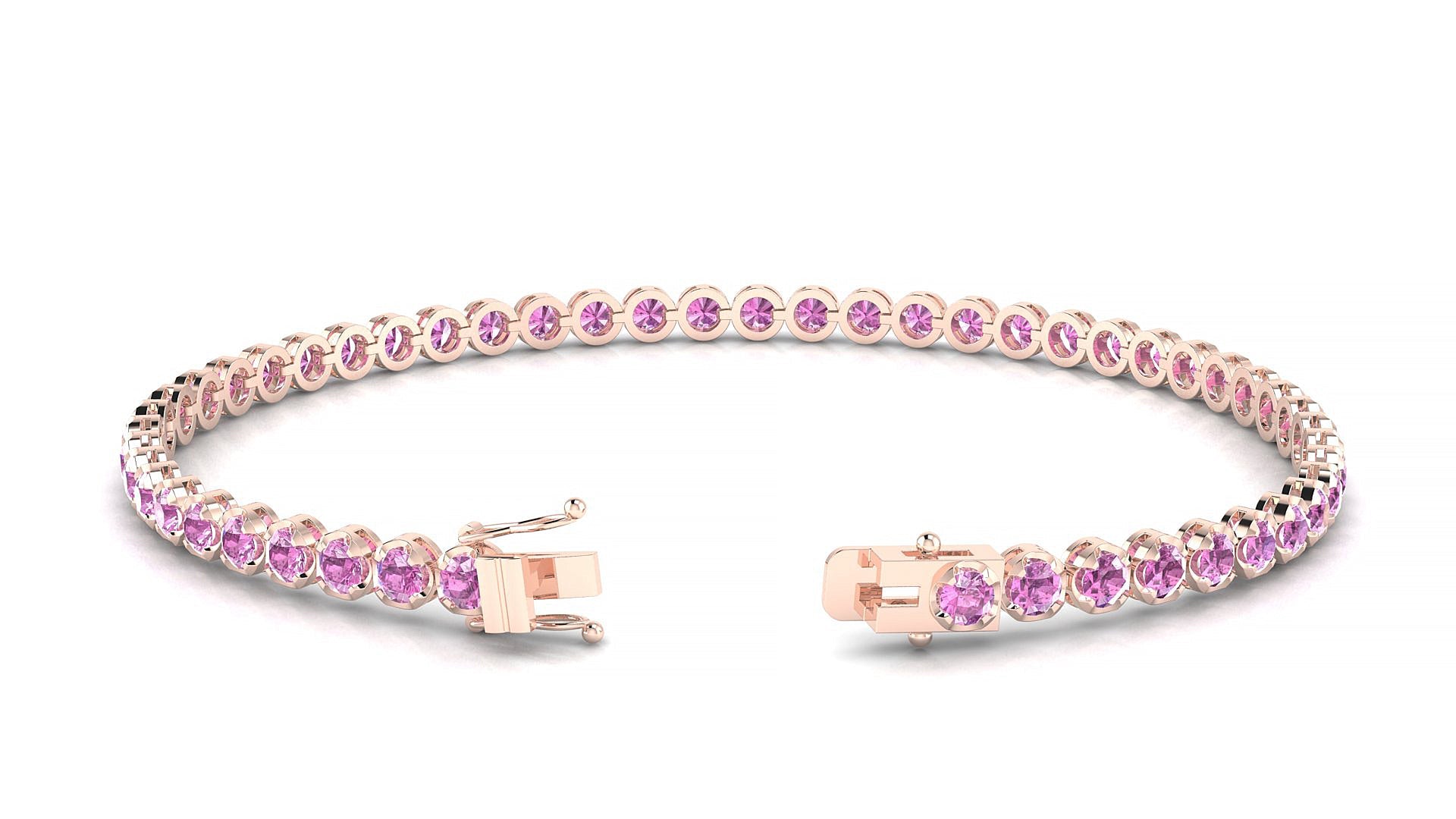 Bengal | 18k Rose Gold 2.5 mm Round Natural Pink Sapphire Tennis Bracelet