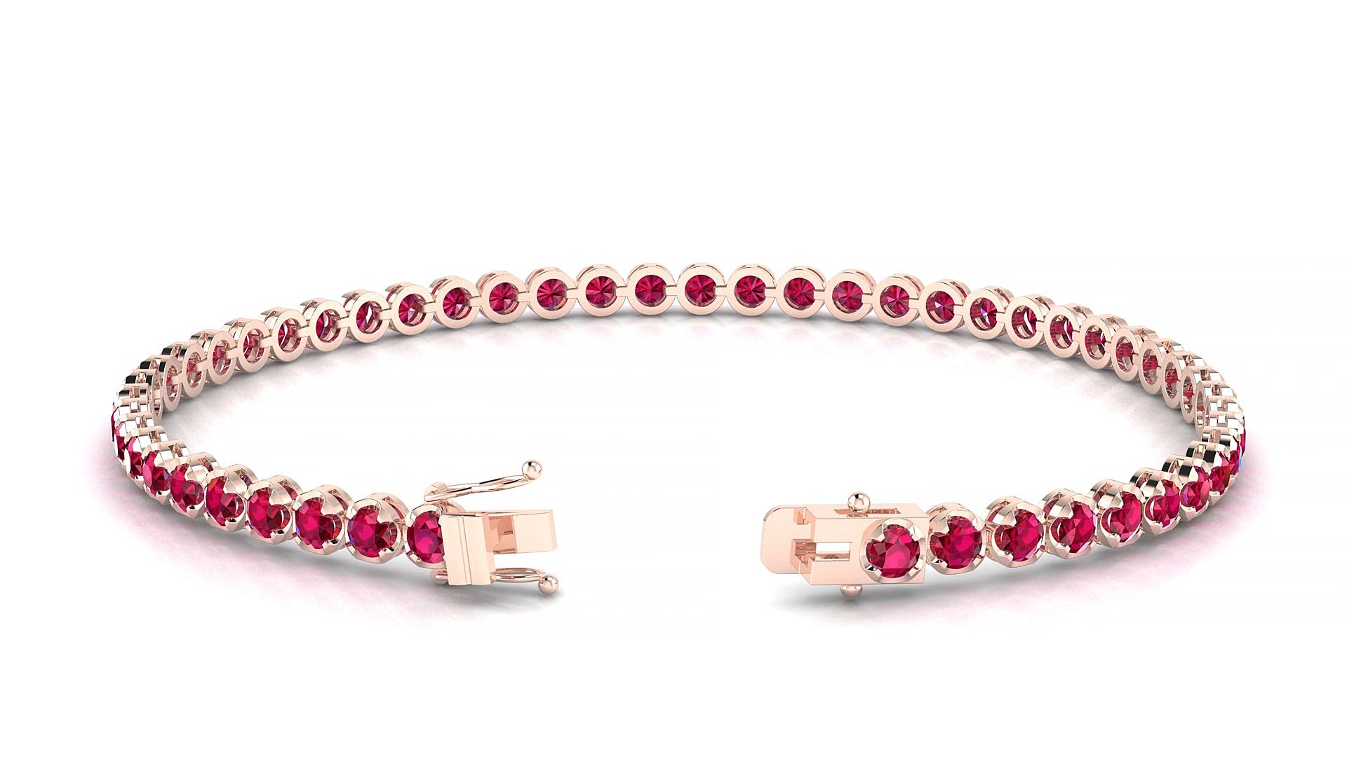 Bengal | 18k Rose Gold 2.5 mm Round Natural Ruby 15 cm Tennis Bracelet