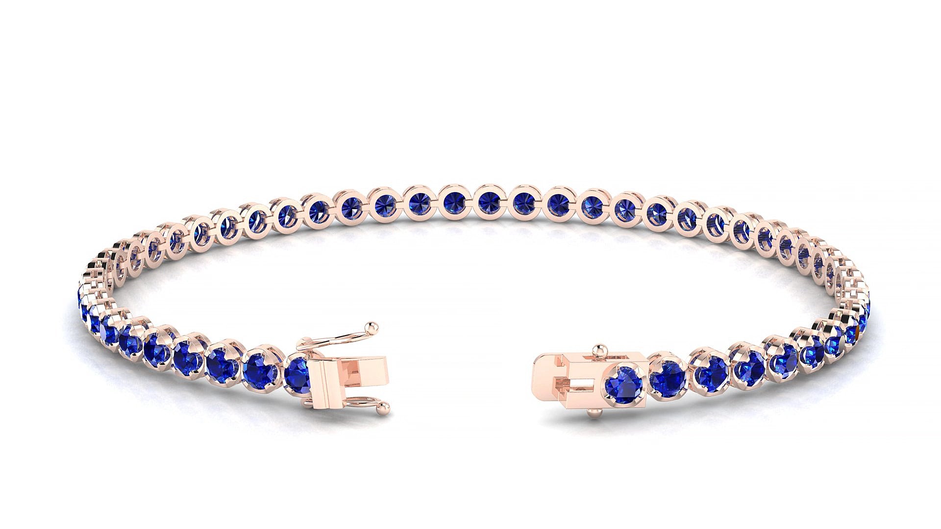 Bengal | 18k Rose Gold 2.5 mm Round Natural Sapphire 15 cm Tennis Bracelet