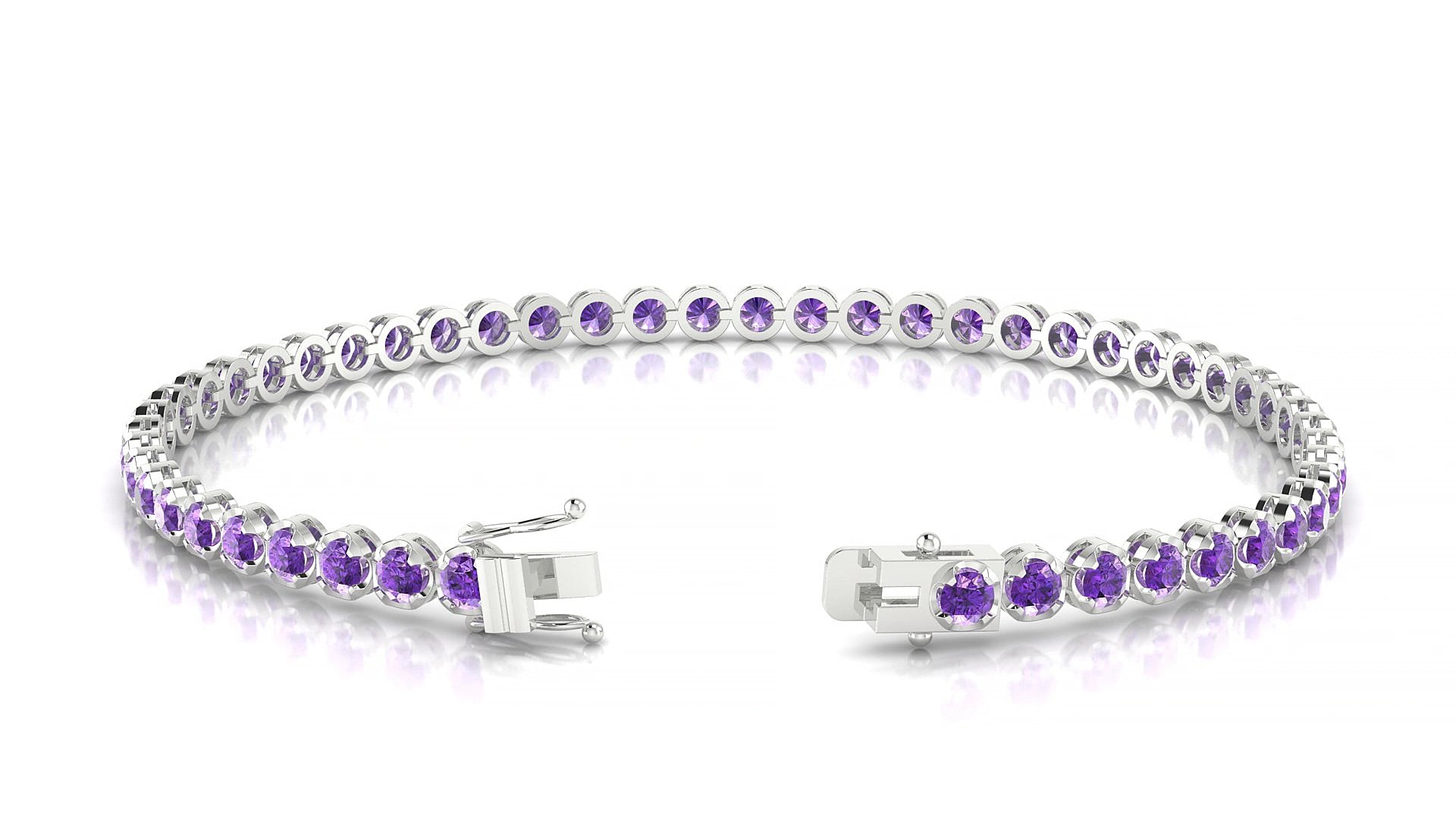 Bengal | 18k White Gold 2.5 mm Round Natural Amethyst 15 cm Tennis Bracelet