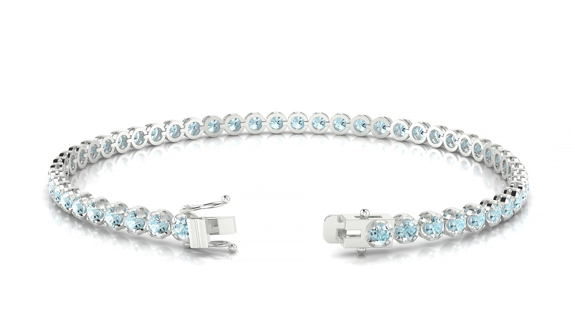 Bengal | 18k White Gold 2.5 mm Round Natural Aquamarine 15 cm Tennis Bracelet