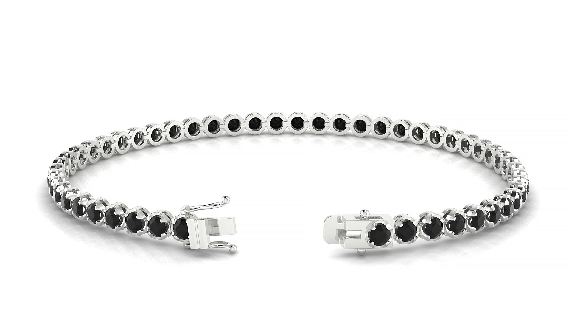 Bengal | 18k White Gold 2.5 mm Round Natural Black Diamond Tennis Bracelet