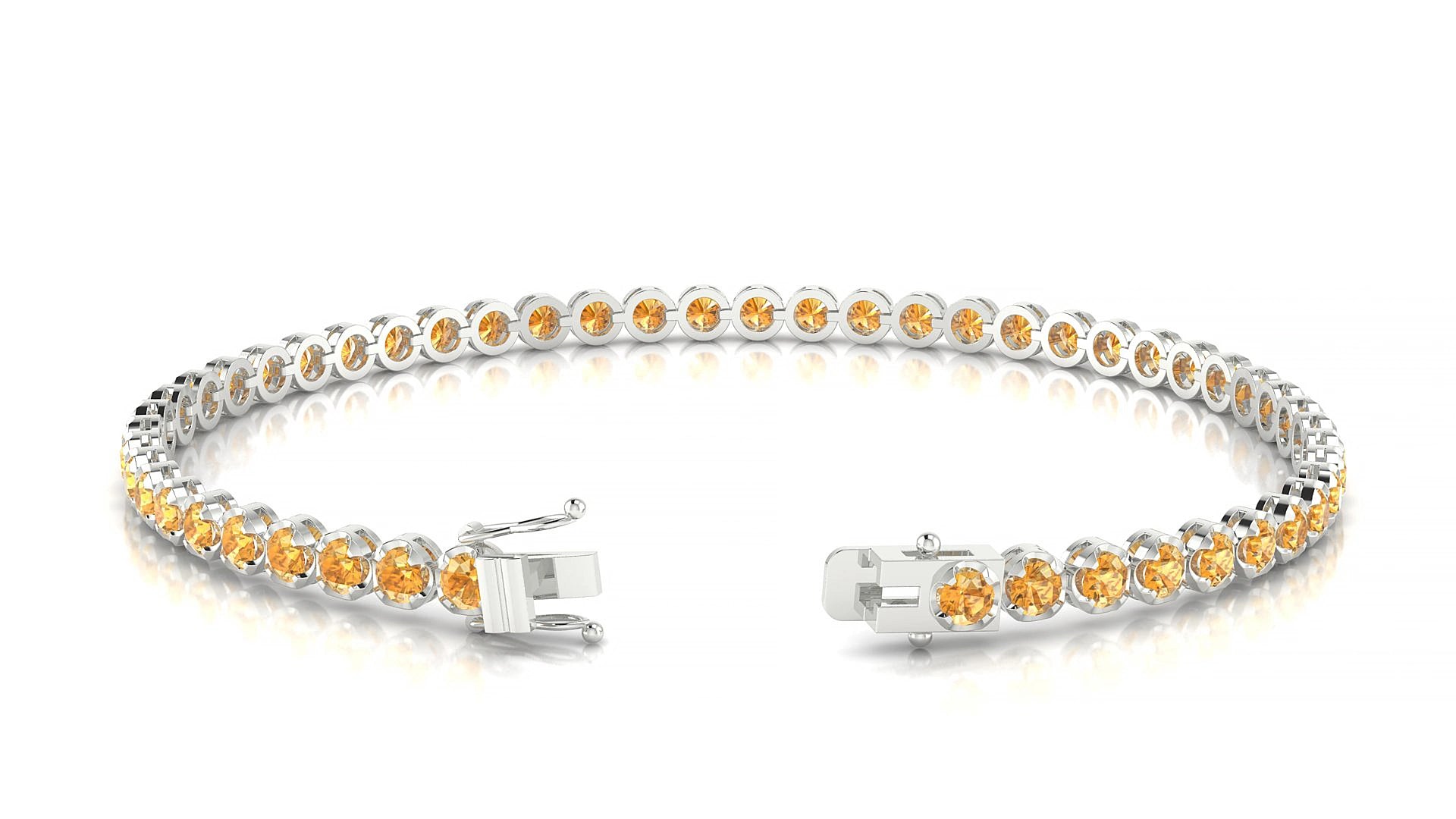 Bengal | 18k White Gold 2.5 mm Round Natural Citrine 15 cm Tennis Bracelet