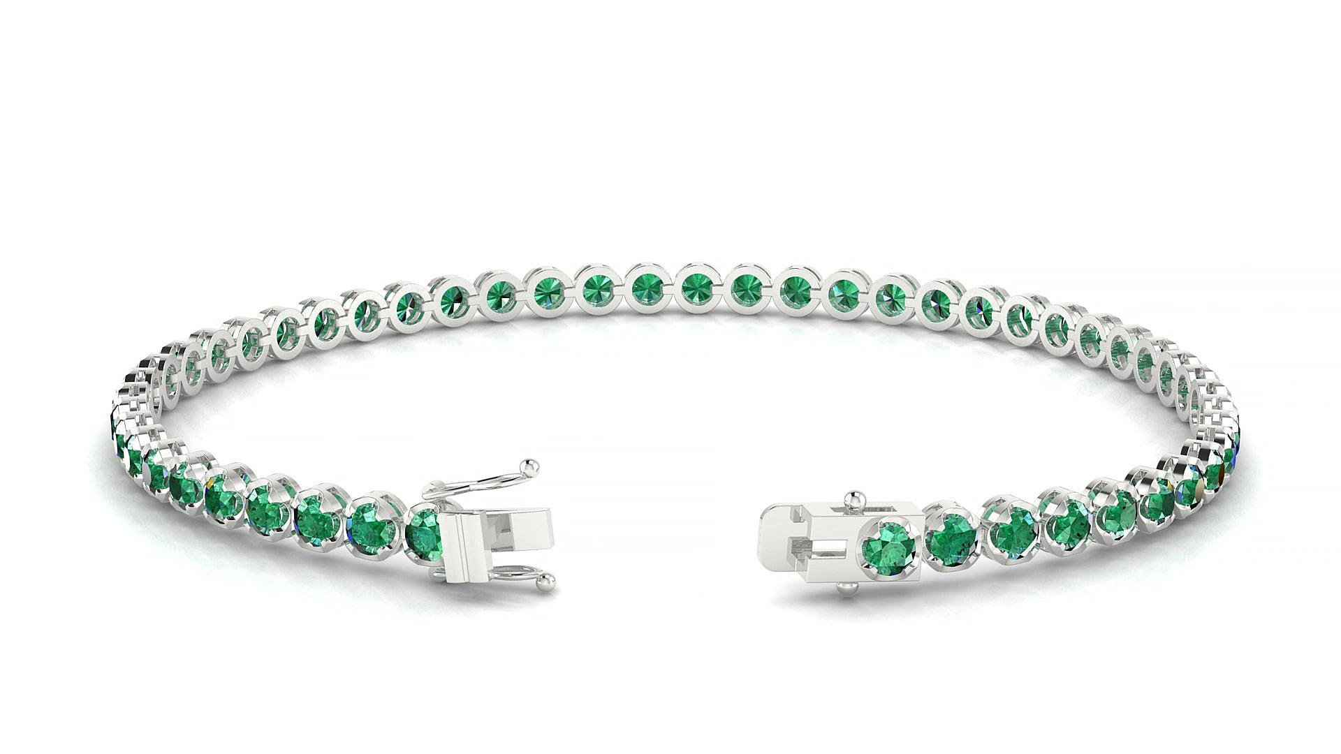 Bengal | 18k White Gold 2.5 mm Round Natural Emerald 16 cm Tennis Bracelet