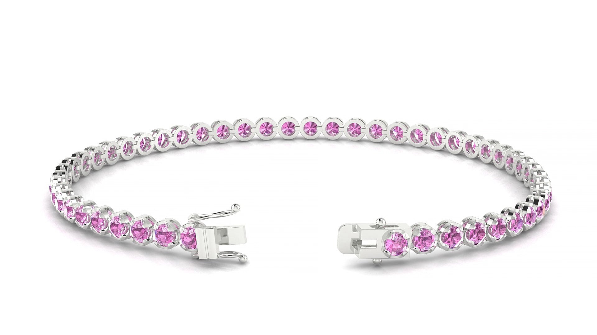 Bengal | 18k White Gold 2.5 mm Round Natural Pink Sapphire 18 cm Tennis Bracelet