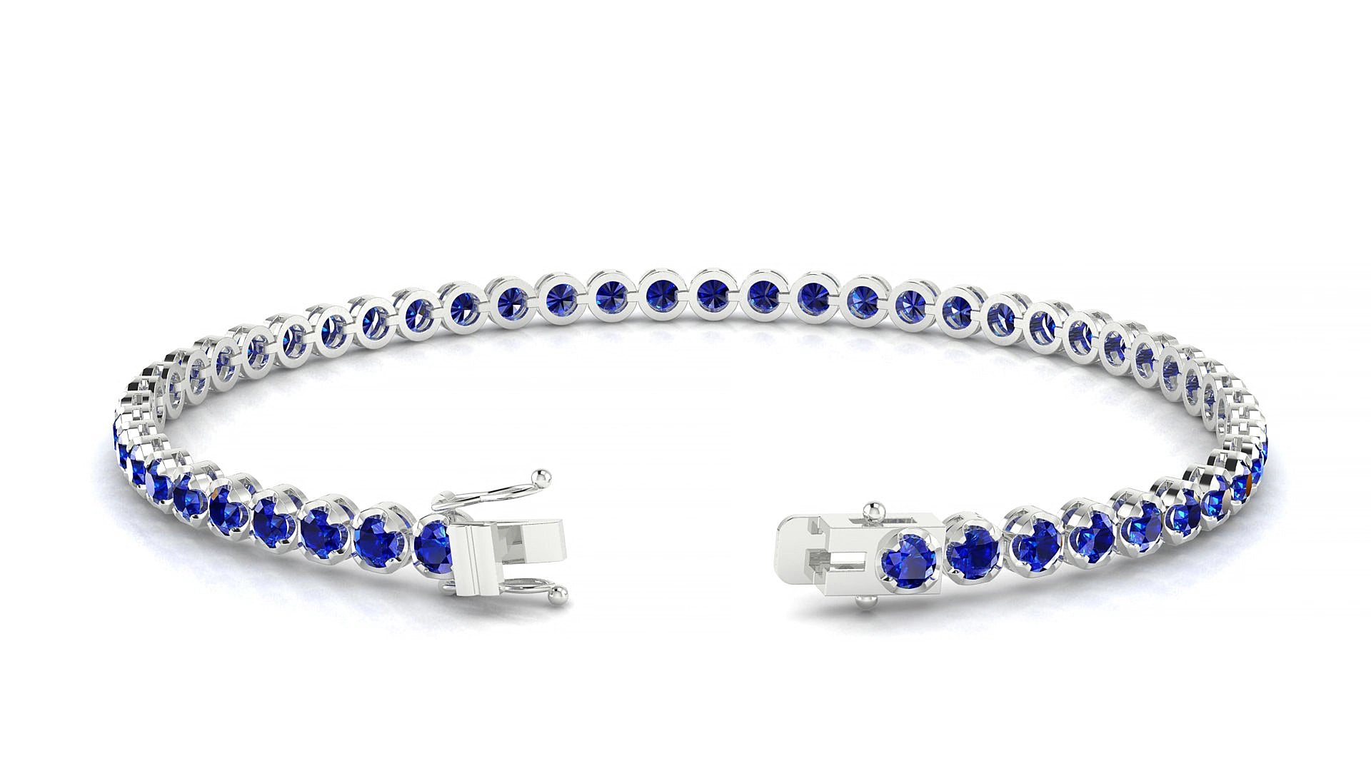 Bengal | 18k White Gold 2.5 mm Round Natural Sapphire 16 cm Tennis Bracelet