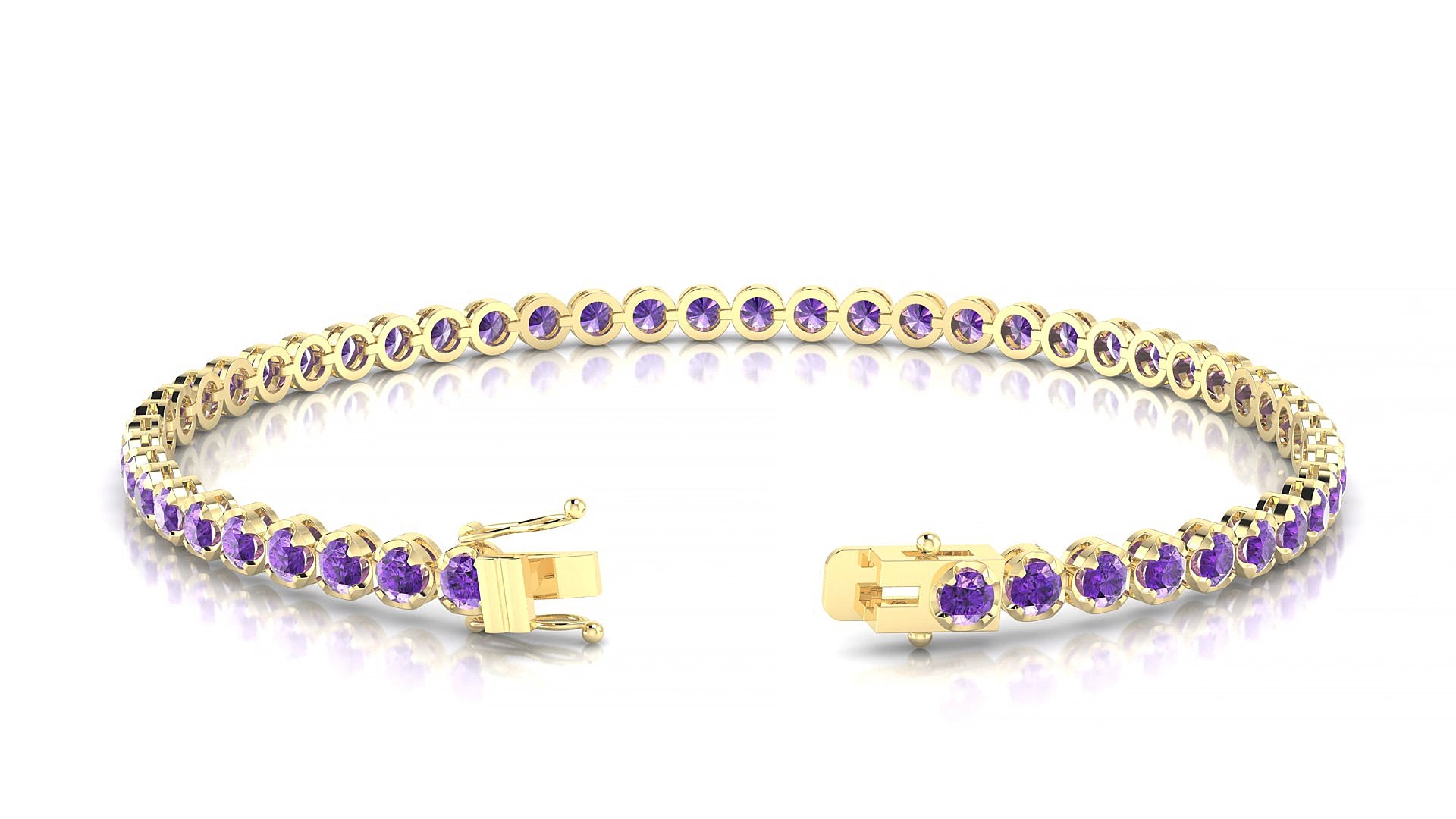 Bengal | 18k Yellow Gold 2.5 mm Round Natural Amethyst 15 cm Tennis Bracelet