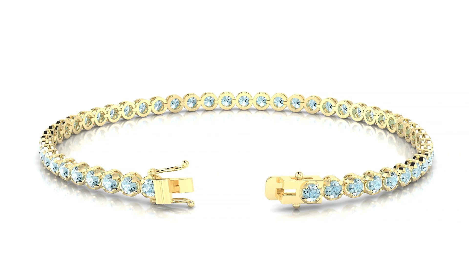 Bengal | 18k Yellow Gold 2.5 mm Round Natural Aquamarine Tennis Bracelet