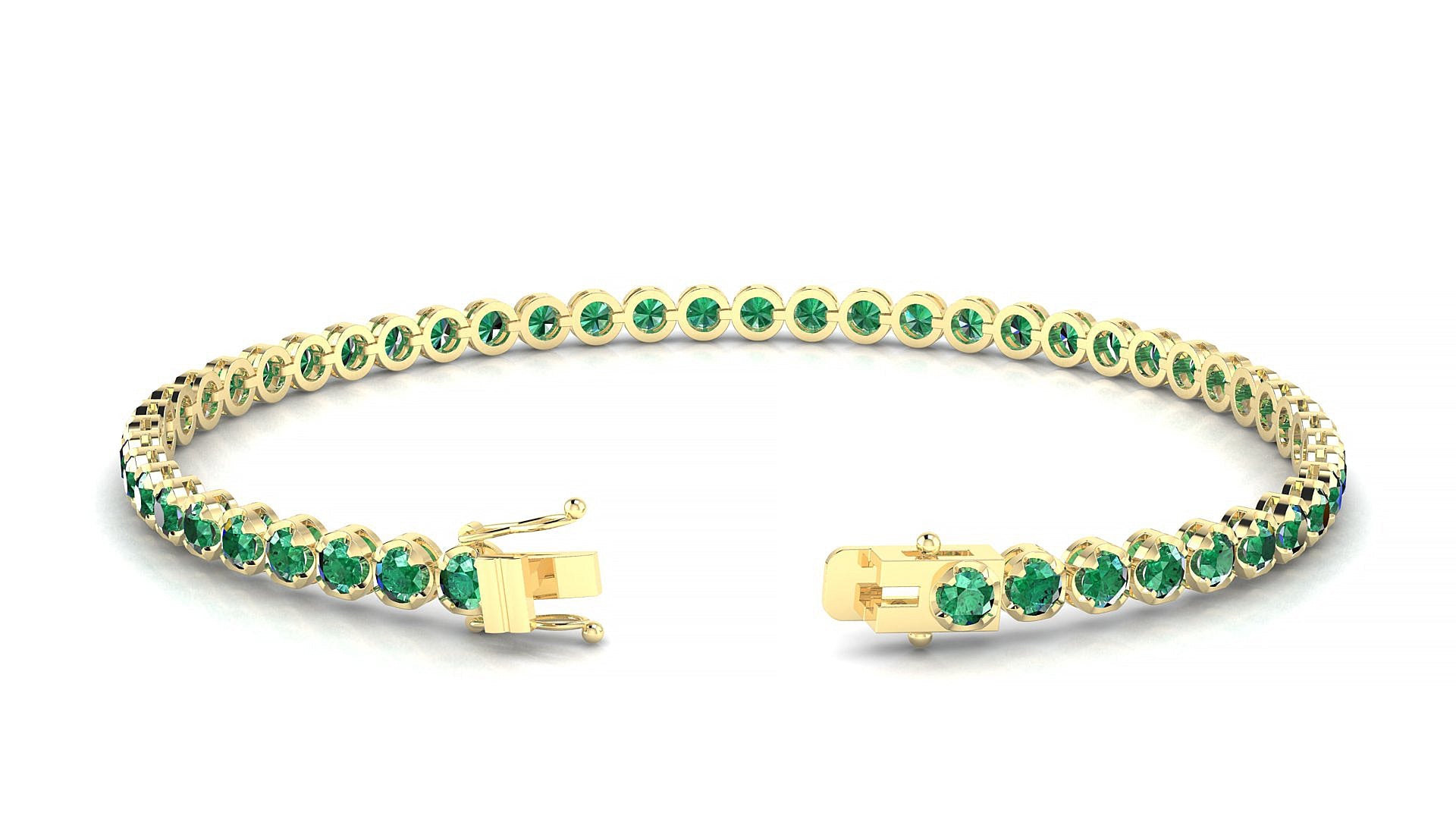 Bengal | 18k Yellow Gold 2.5 mm Round Natural Emerald Tennis Bracelet