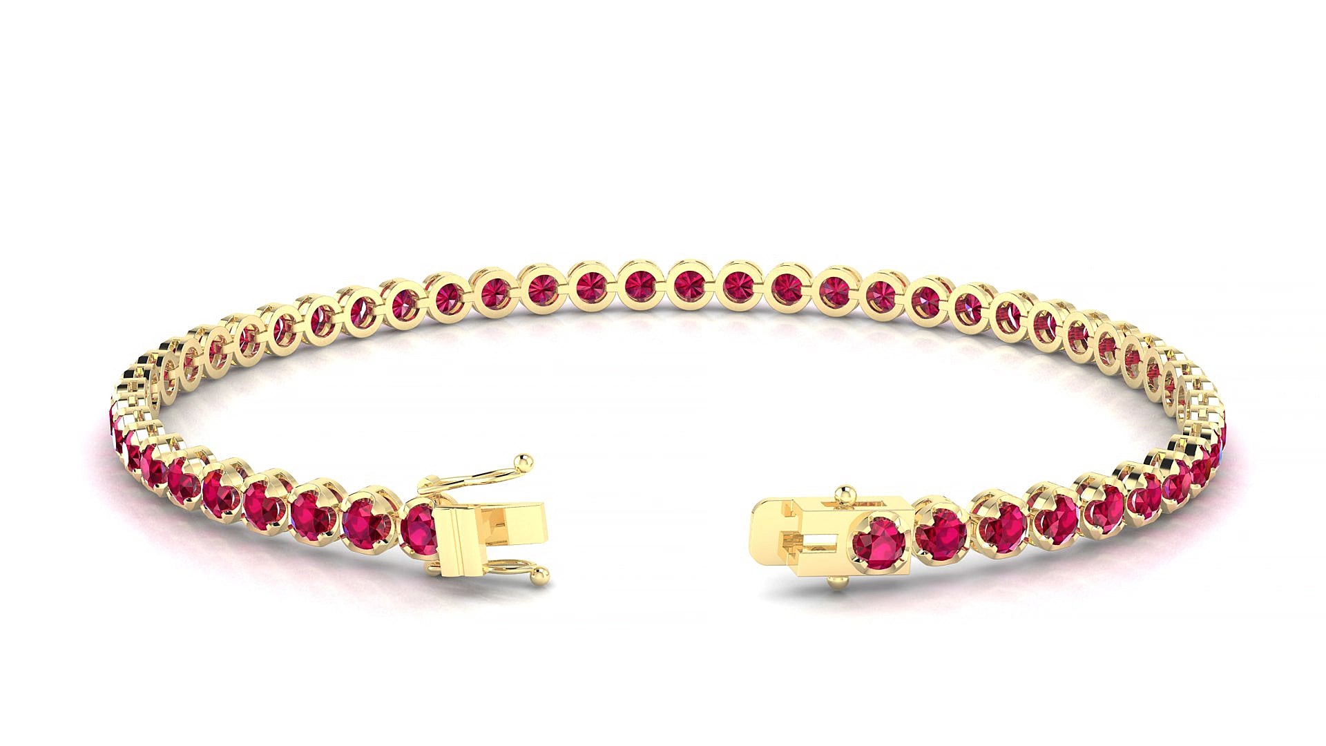 Bengal | 18k Yellow Gold 2.5 mm Round Natural Ruby 15 cm Tennis Bracelet