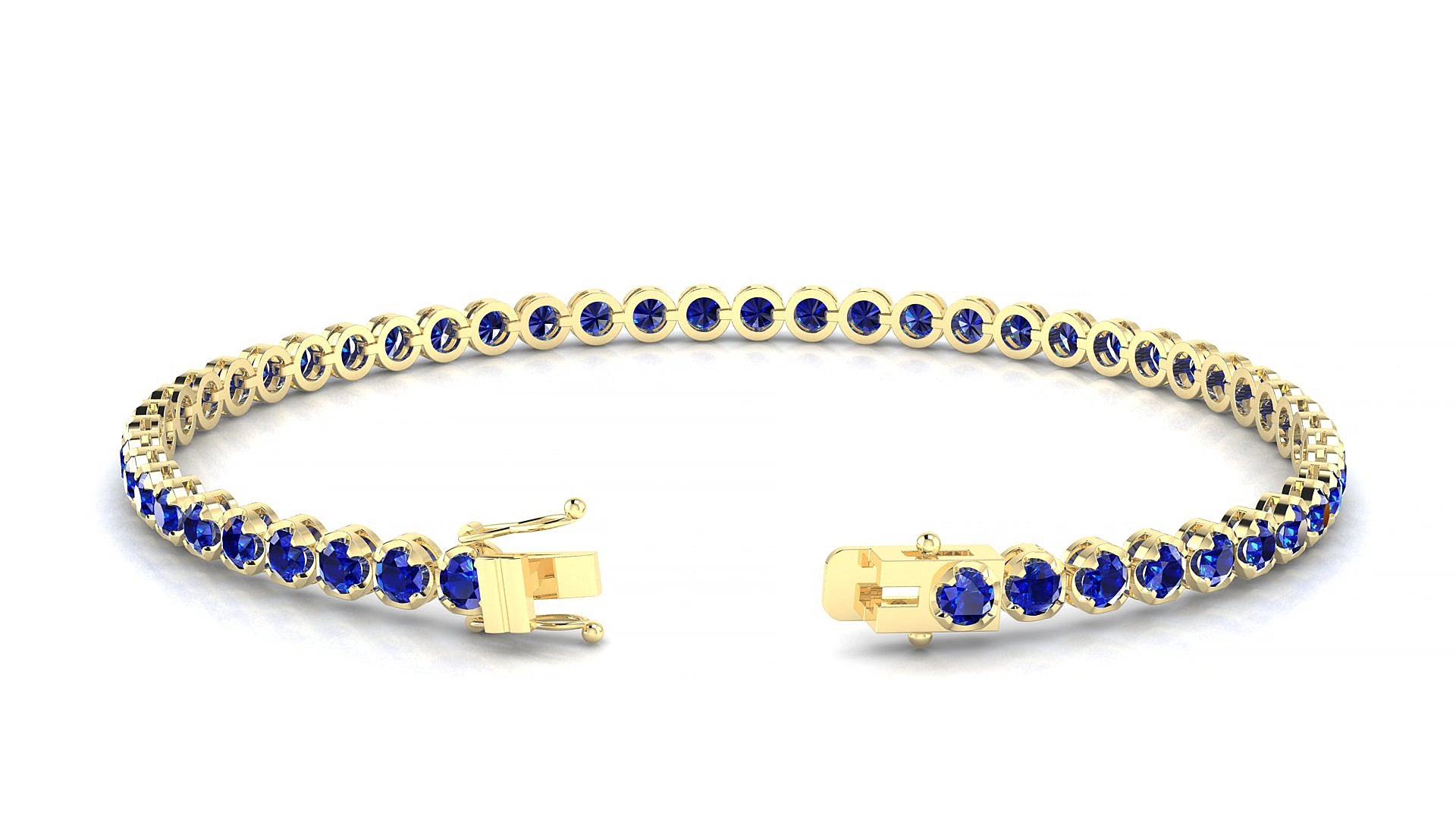 Bengal | 18k Yellow Gold 2.5 mm Round Natural Sapphire 15 cm Tennis Bracelet