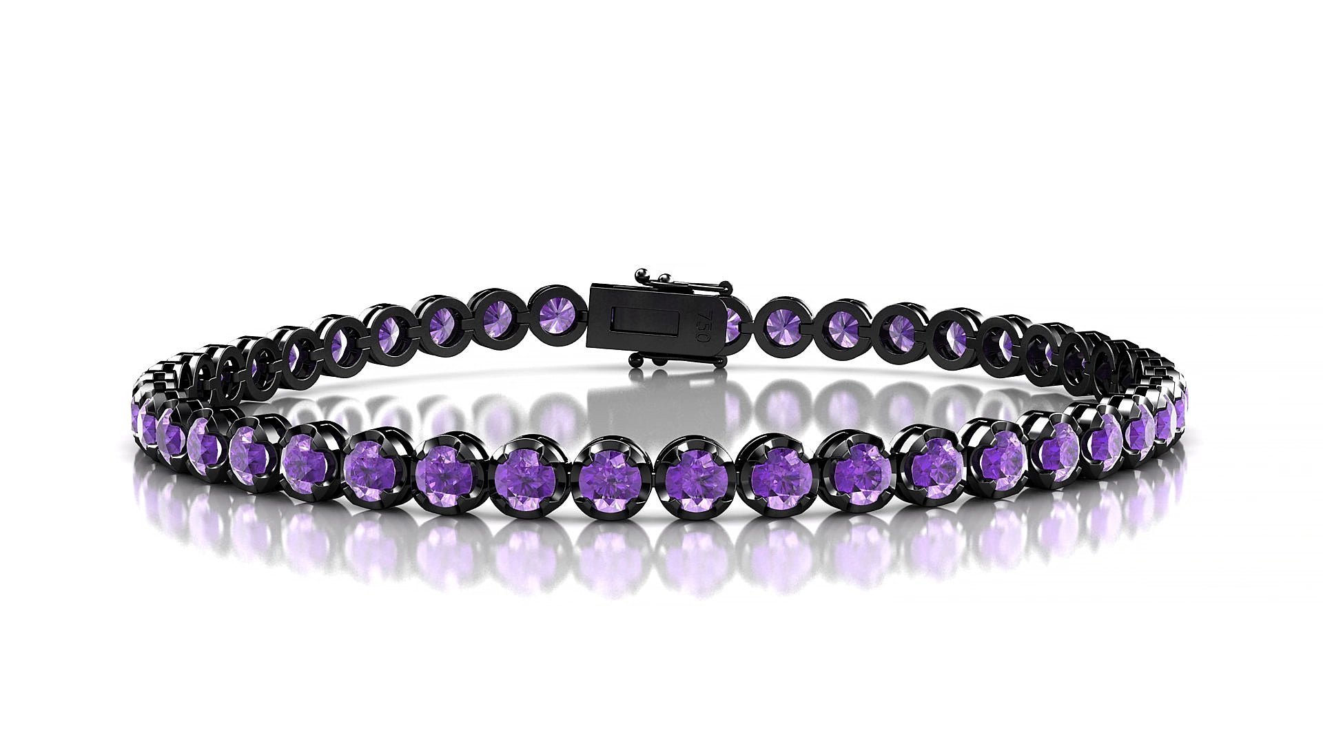 Bengal | 18k Black Gold 3 mm Round Natural Amethyst 20 cm Tennis Bracelet