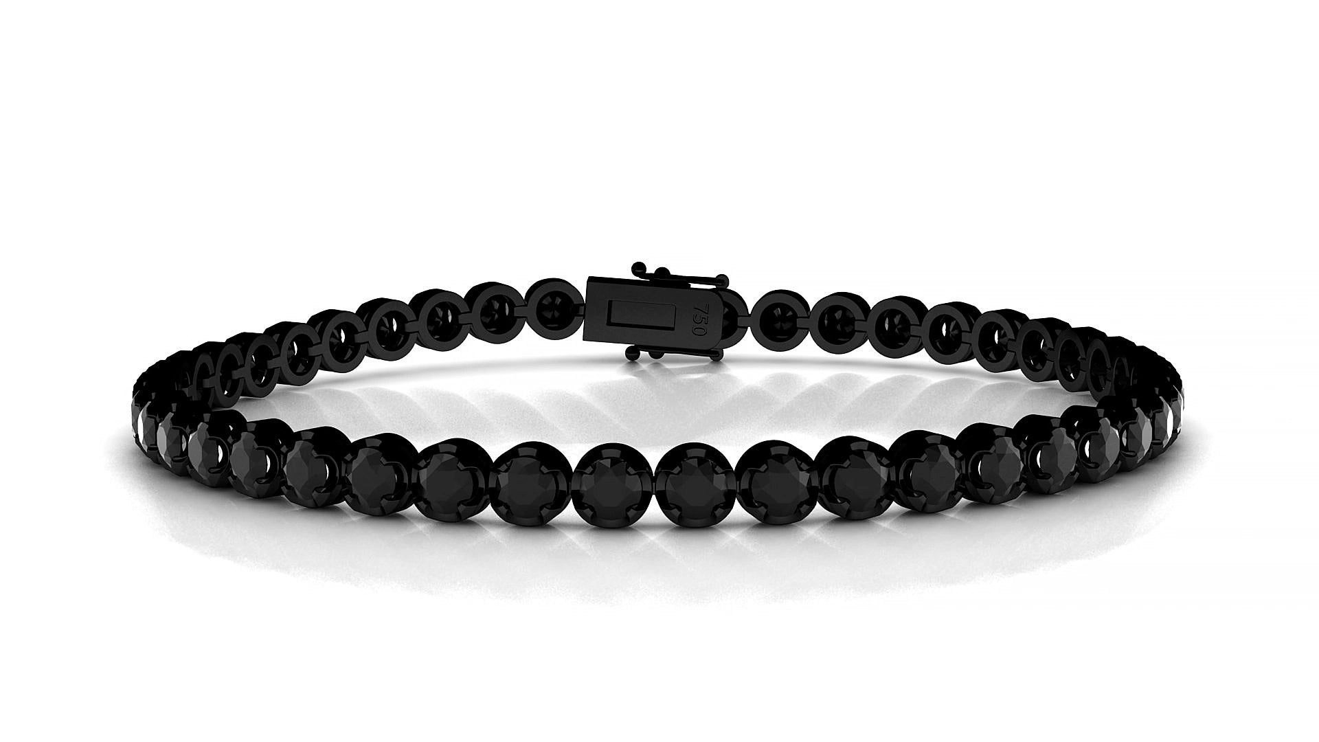 Bengal | 18k Black Gold 3 mm Round Natural Black Diamond 15 cm Tennis Bracelet