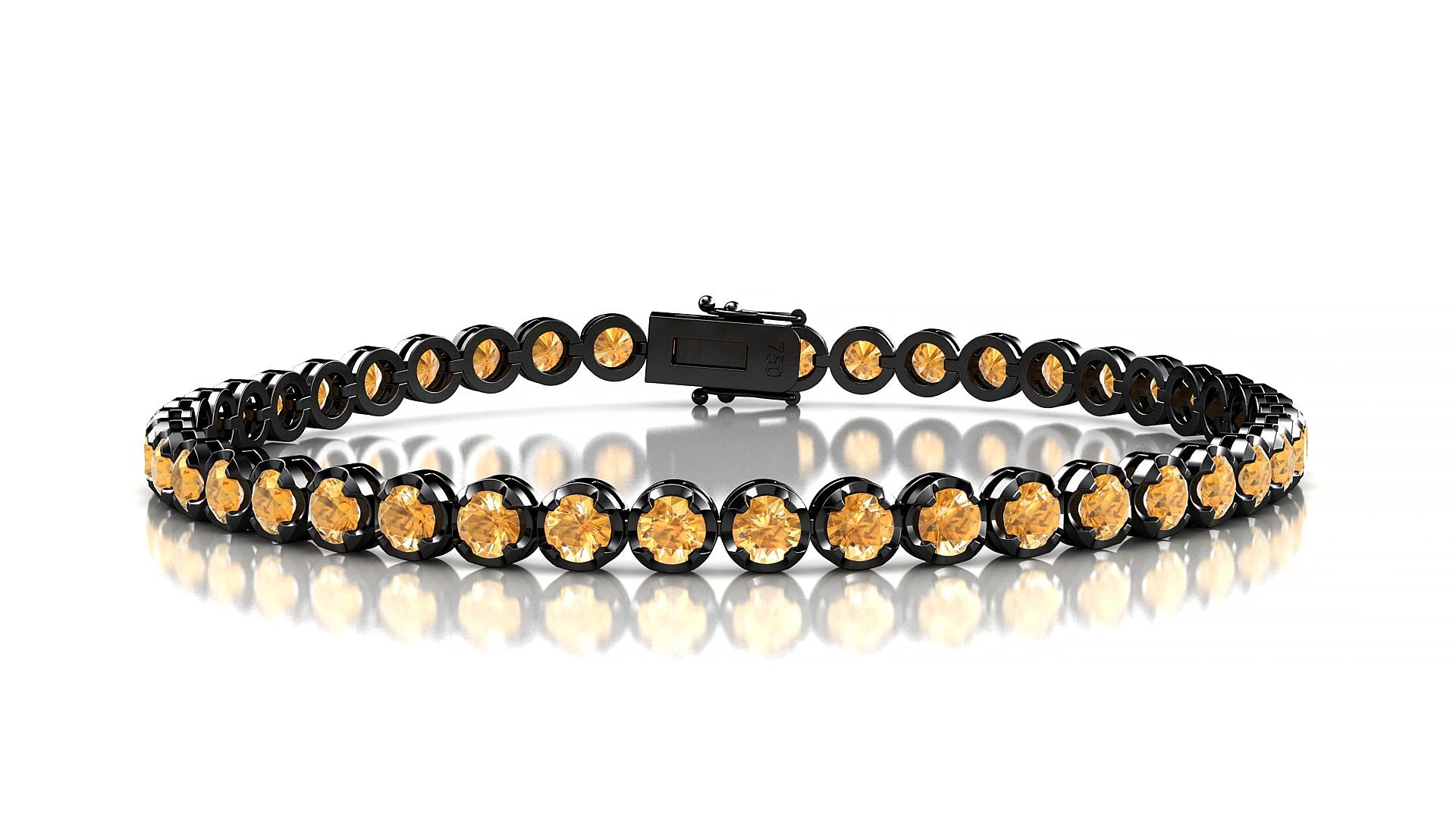 Bengal | 18k Black Gold 3 mm Round Natural Citrine 15 cm Tennis Bracelet