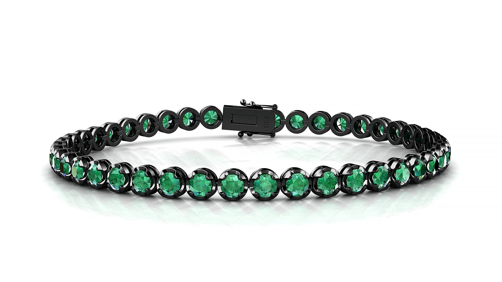 Bengal | 18k Black Gold 3 mm Round Natural Emerald Tennis Bracelet