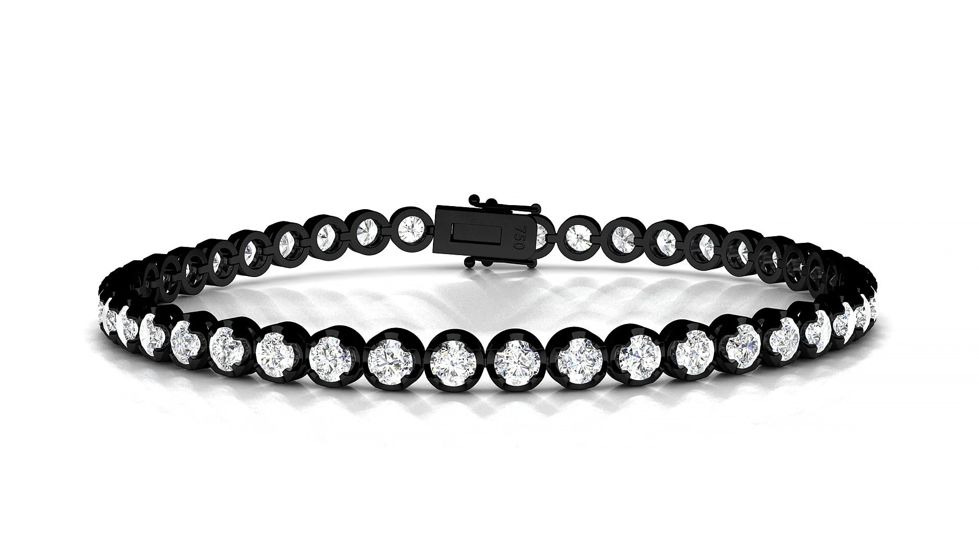 Bengal | 18k Black Gold 3 mm Round Lab-Grown Diamond 18 cm Tennis Bracelet
