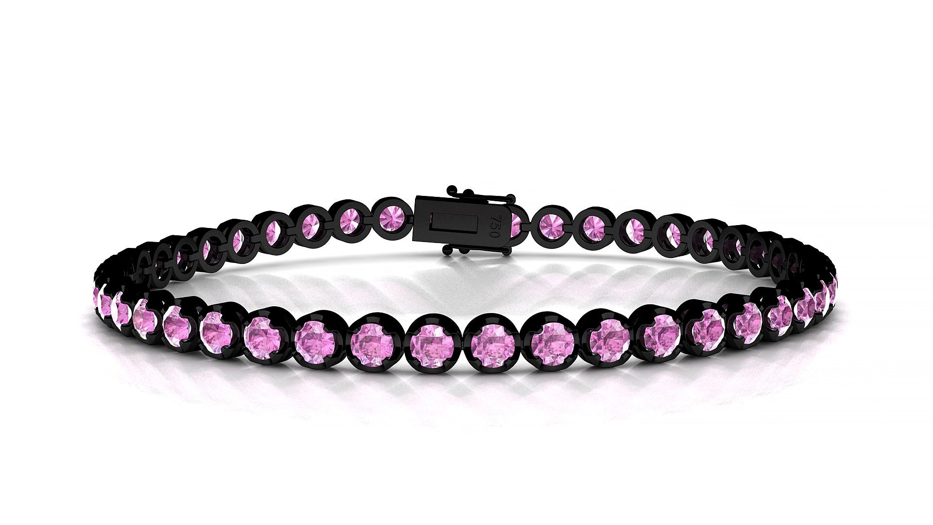 Bengal | 18k Black Gold 3 mm Round Natural Pink Sapphire 16 cm Tennis Bracelet
