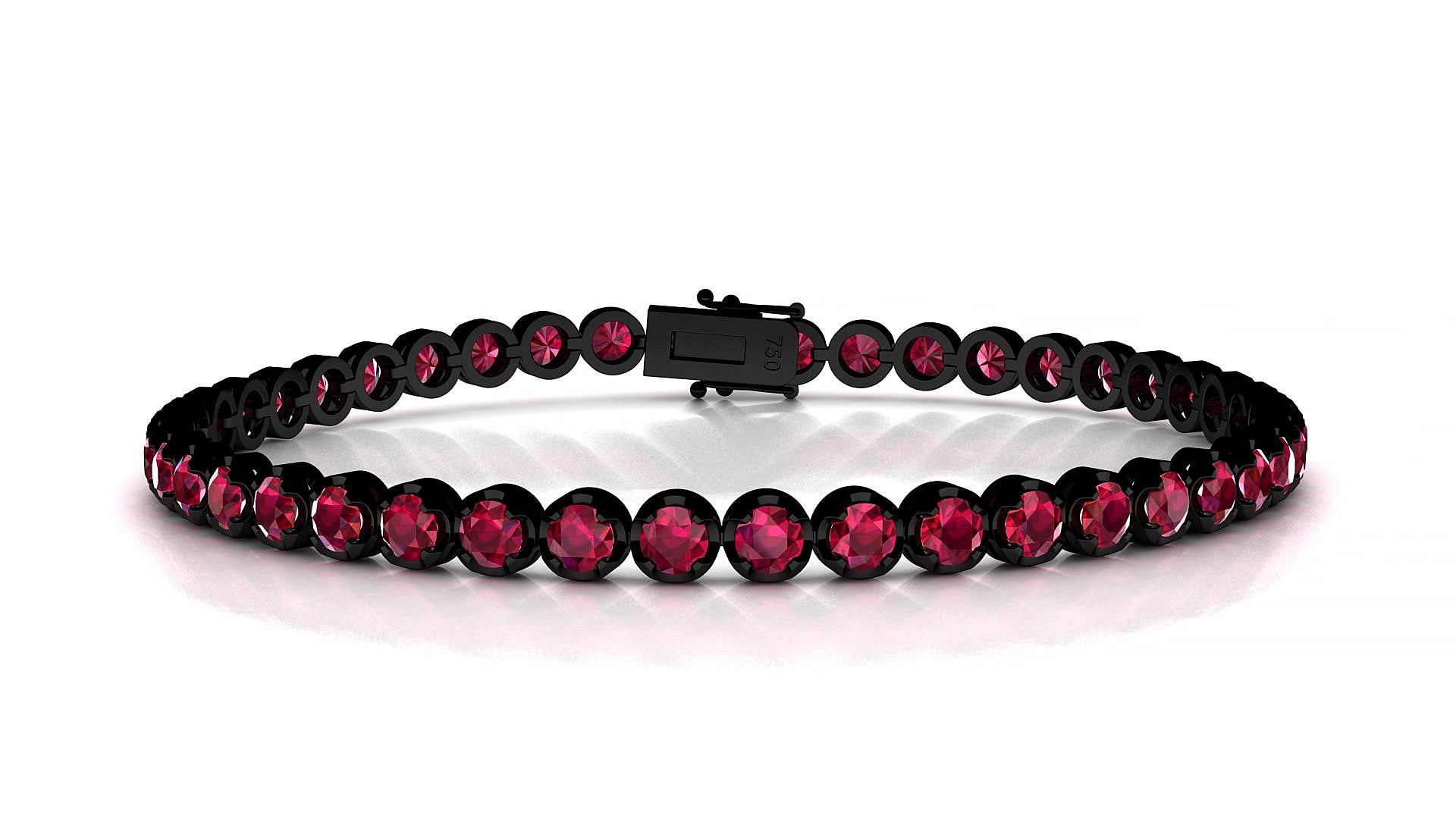 Bengal | 18k Black Gold 3 mm Round Natural Ruby 16 cm Tennis Bracelet