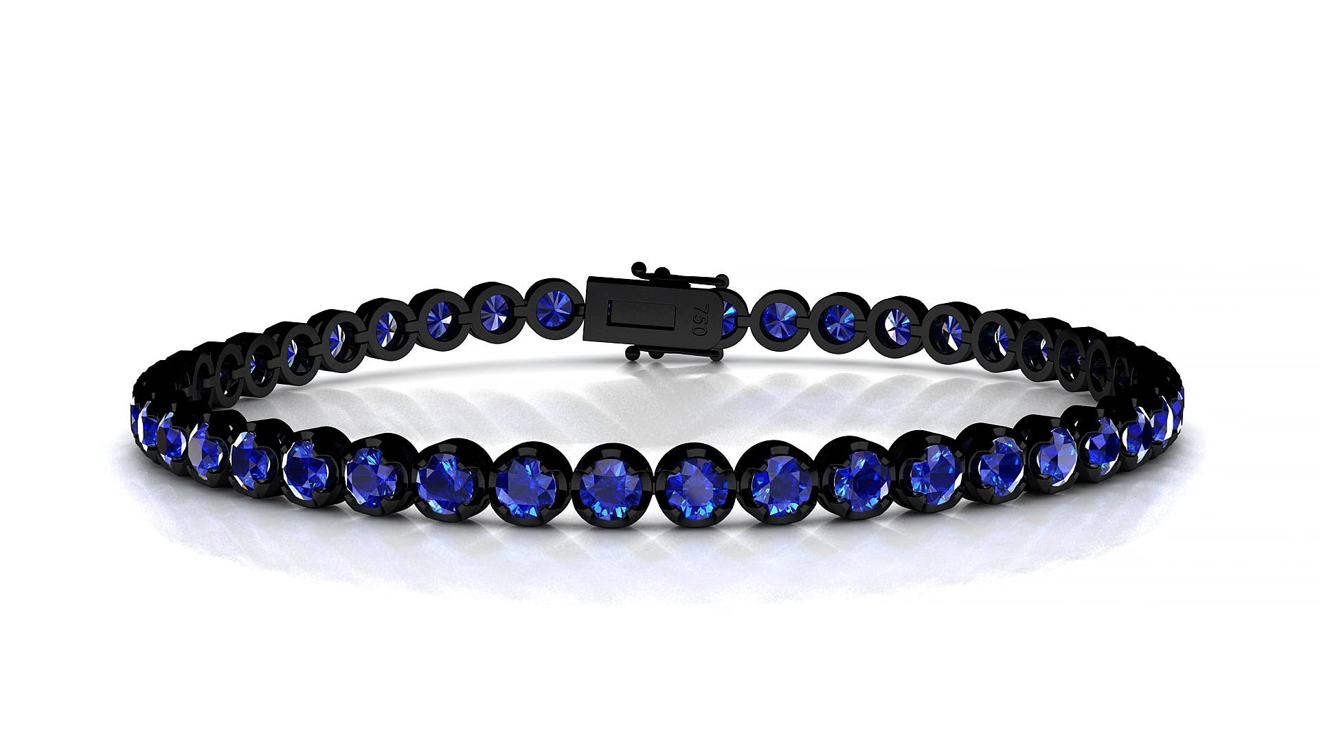 Bengal | 18k Black Gold 3 mm Round Natural Sapphire 15 cm Tennis Bracelet