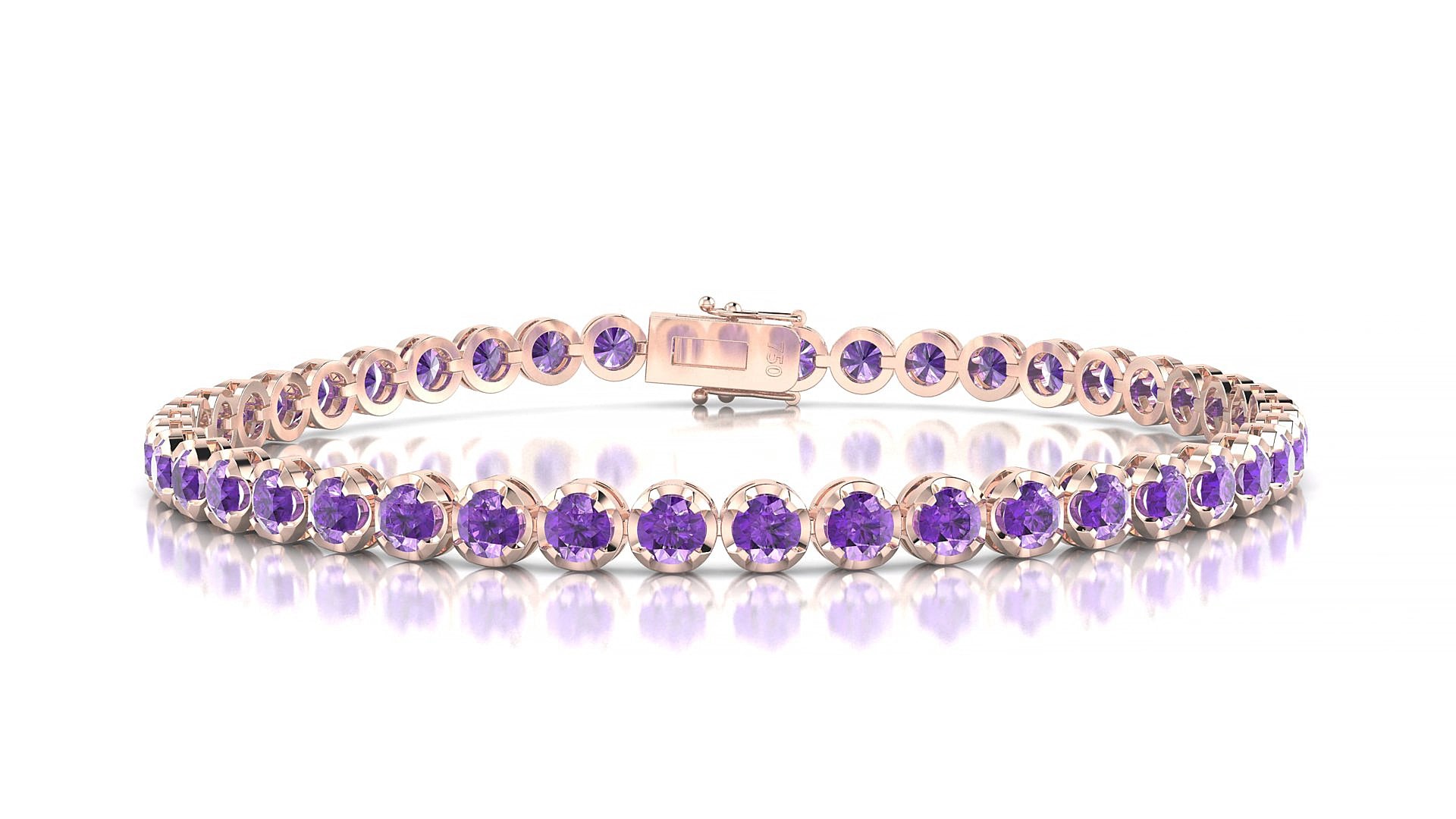 Bengal | 18k Rose Gold 3 mm Round Natural Amethyst 15 cm Tennis Bracelet
