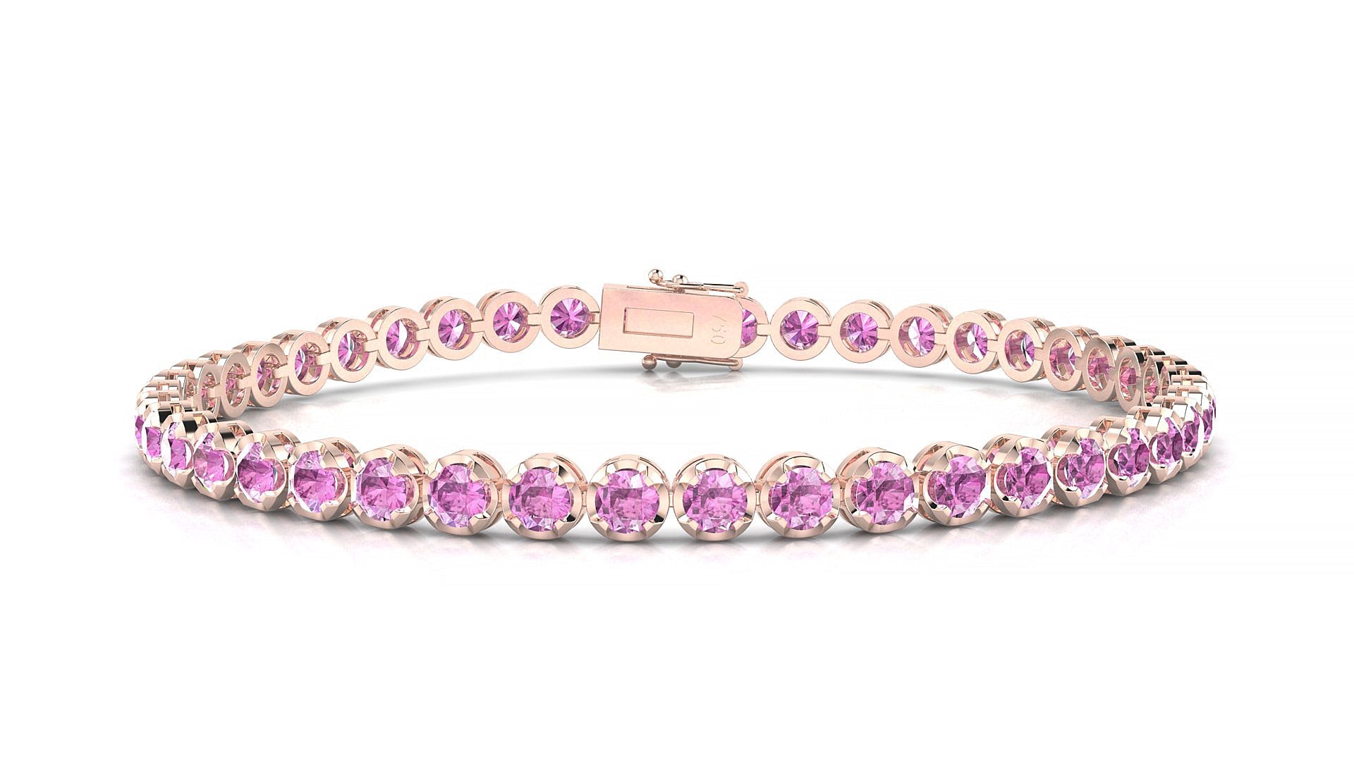 Bengal | 18k Rose Gold 3 mm Round Natural Pink Sapphire Tennis Bracelet