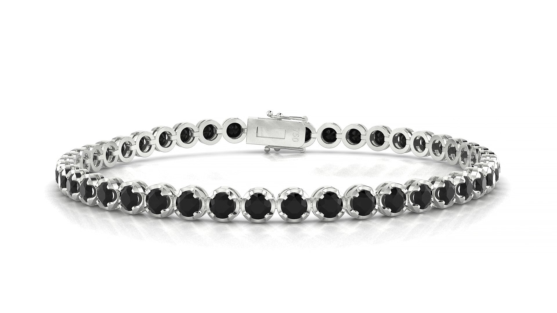 Bengal | 18k White Gold 3 mm Round Natural Black Diamond 15 cm Tennis Bracelet