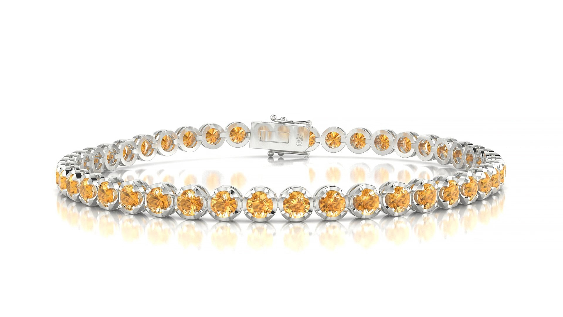 Bengal | 18k White Gold 3 mm Round Natural Citrine 15 cm Tennis Bracelet