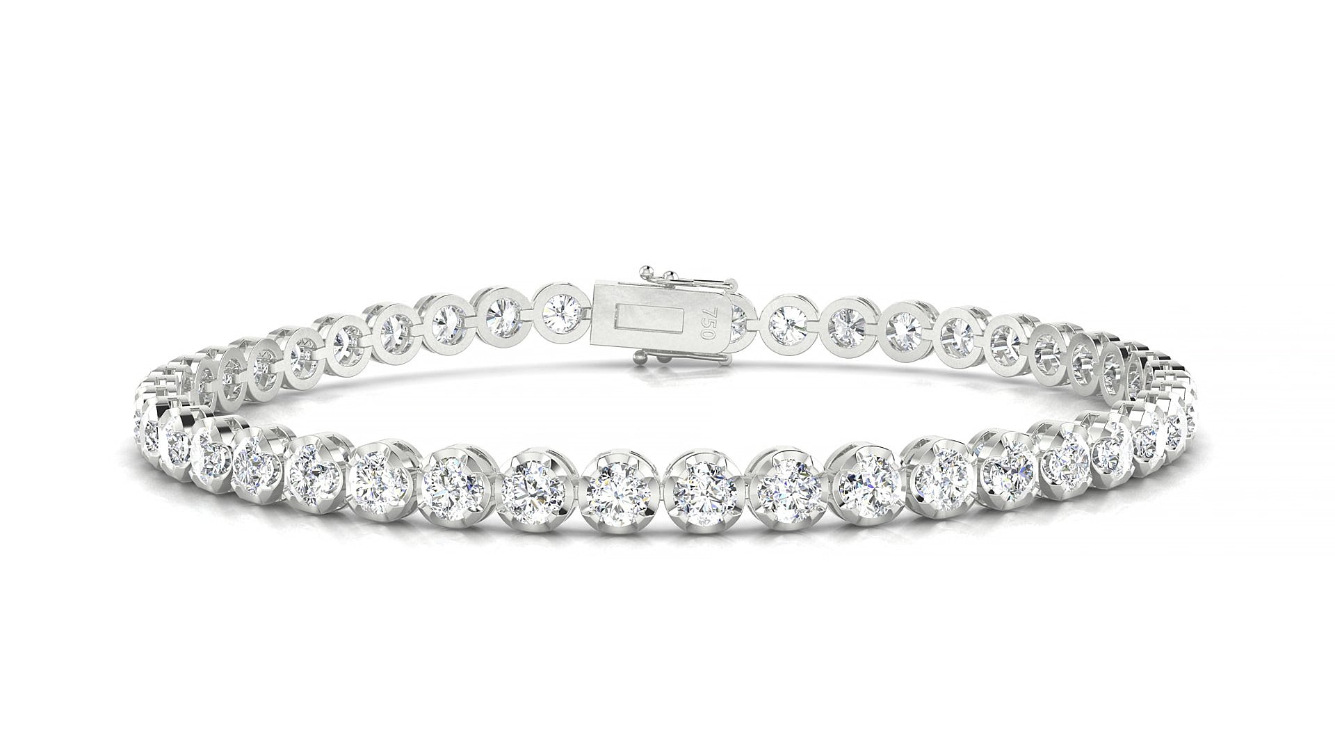 Bengal | 18k White Gold 3 mm Round Natural Diamond 15 cm Tennis Bracelet