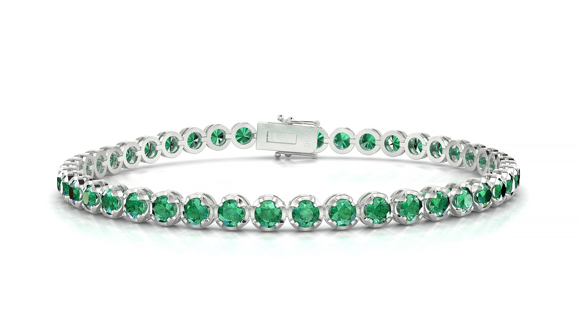 Bengal | 18k White Gold 3 mm Round Natural Emerald Tennis Bracelet