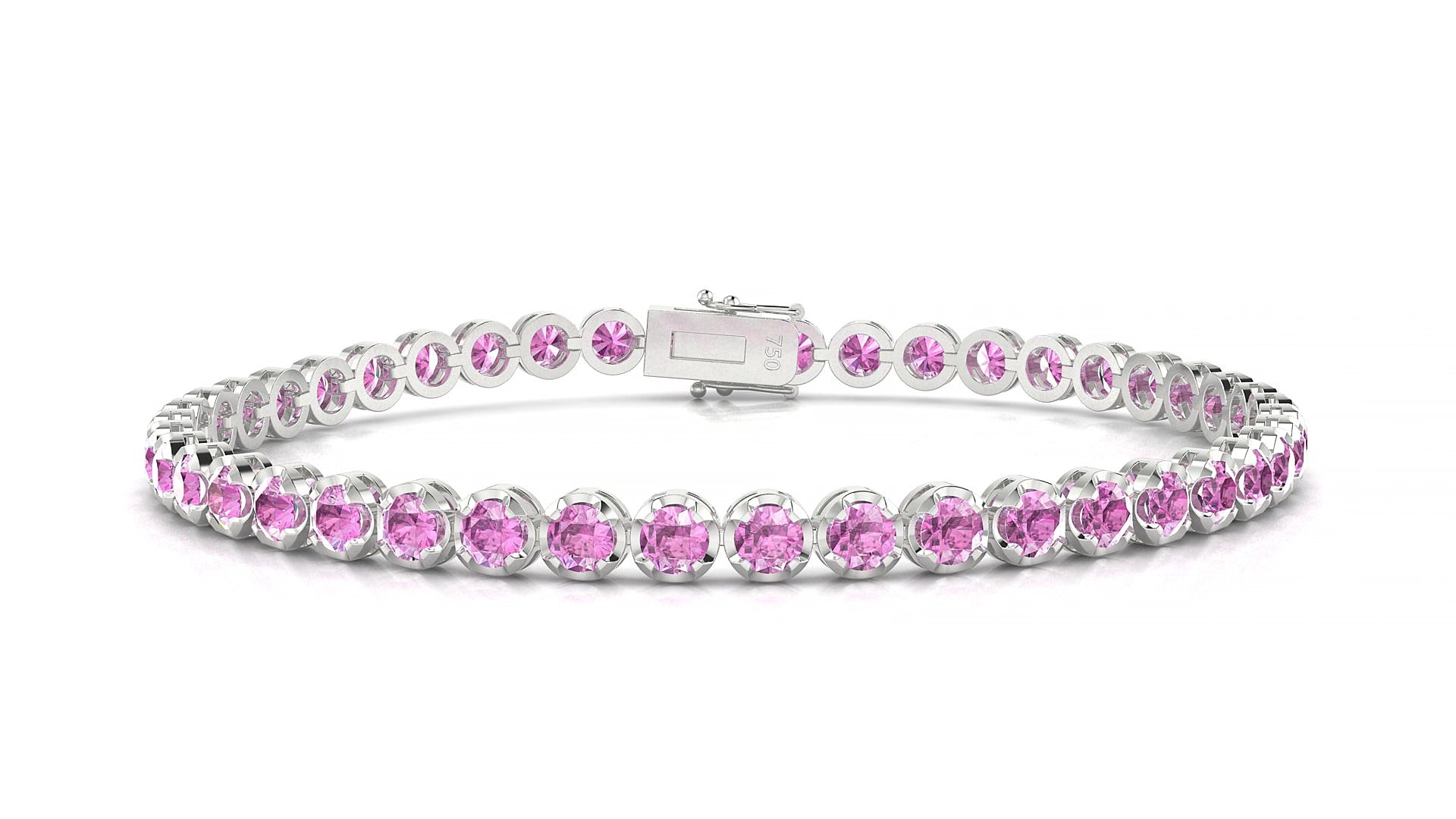 Bengal | 18k White Gold 3 mm Round Natural Pink Sapphire 17 cm Tennis Bracelet