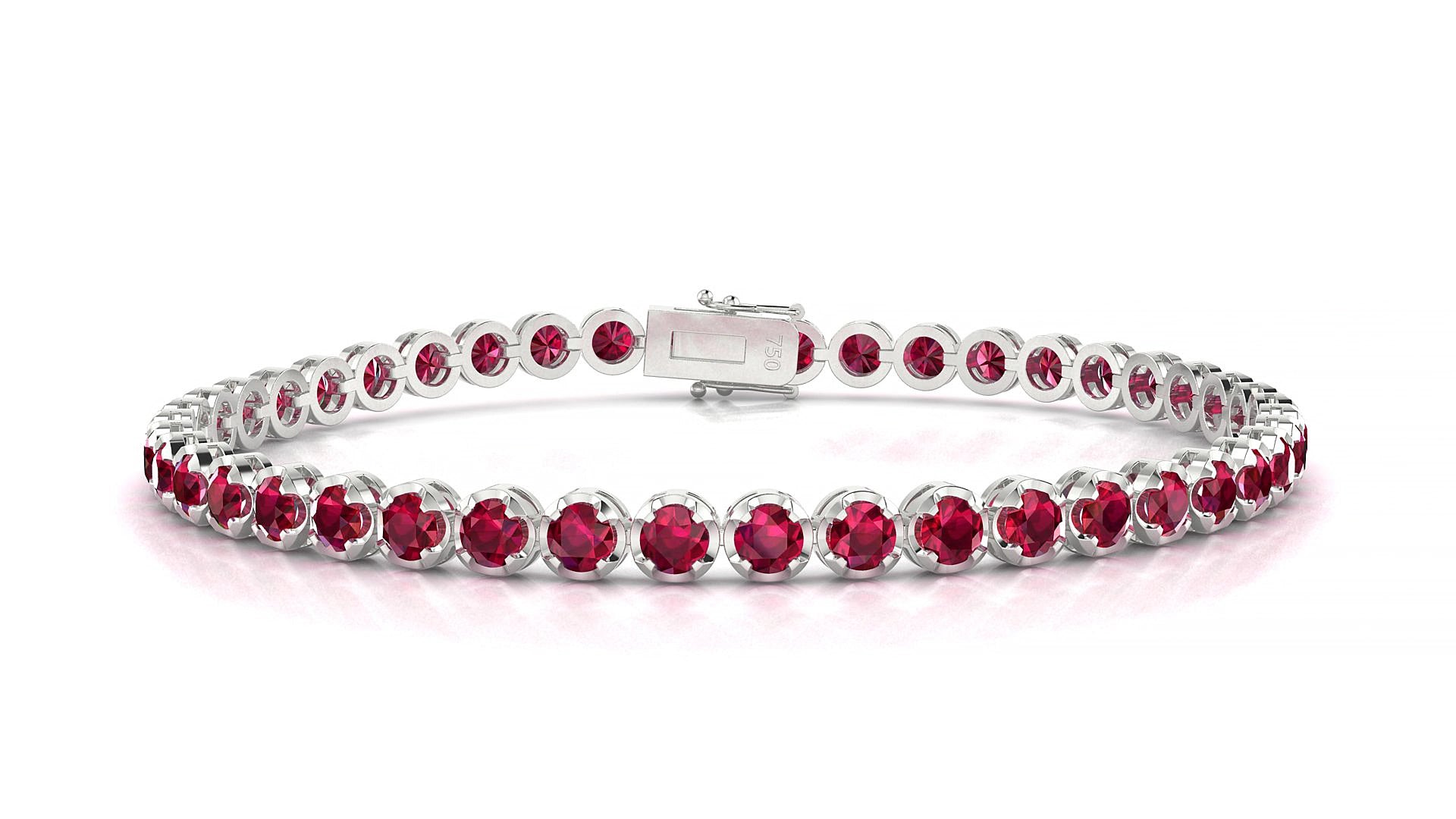 Bengal | 18k White Gold 3 mm Round Natural Ruby 15 cm Tennis Bracelet