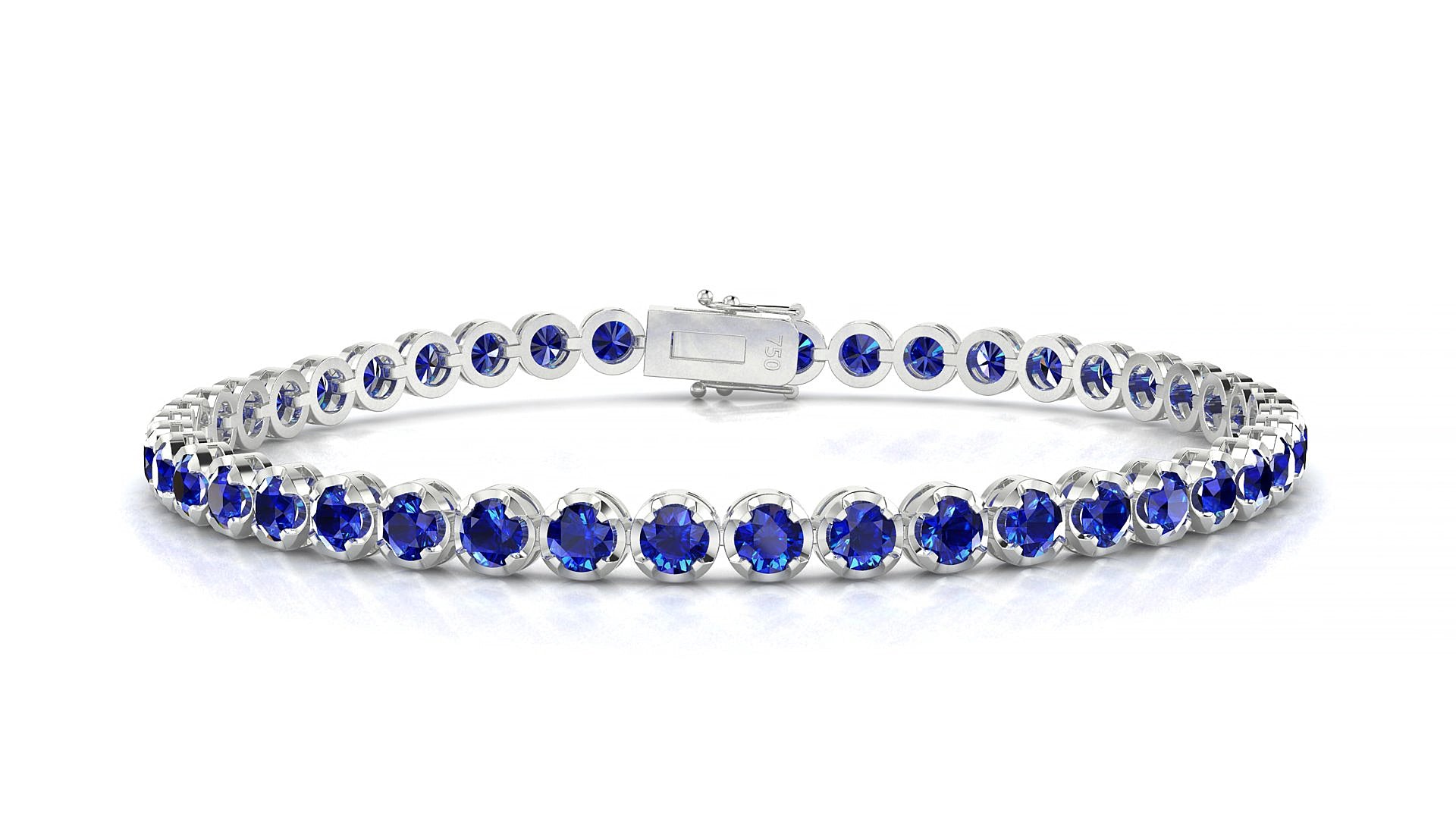 Bengal | 18k White Gold 3 mm Round Natural Sapphire 17 cm Tennis Bracelet