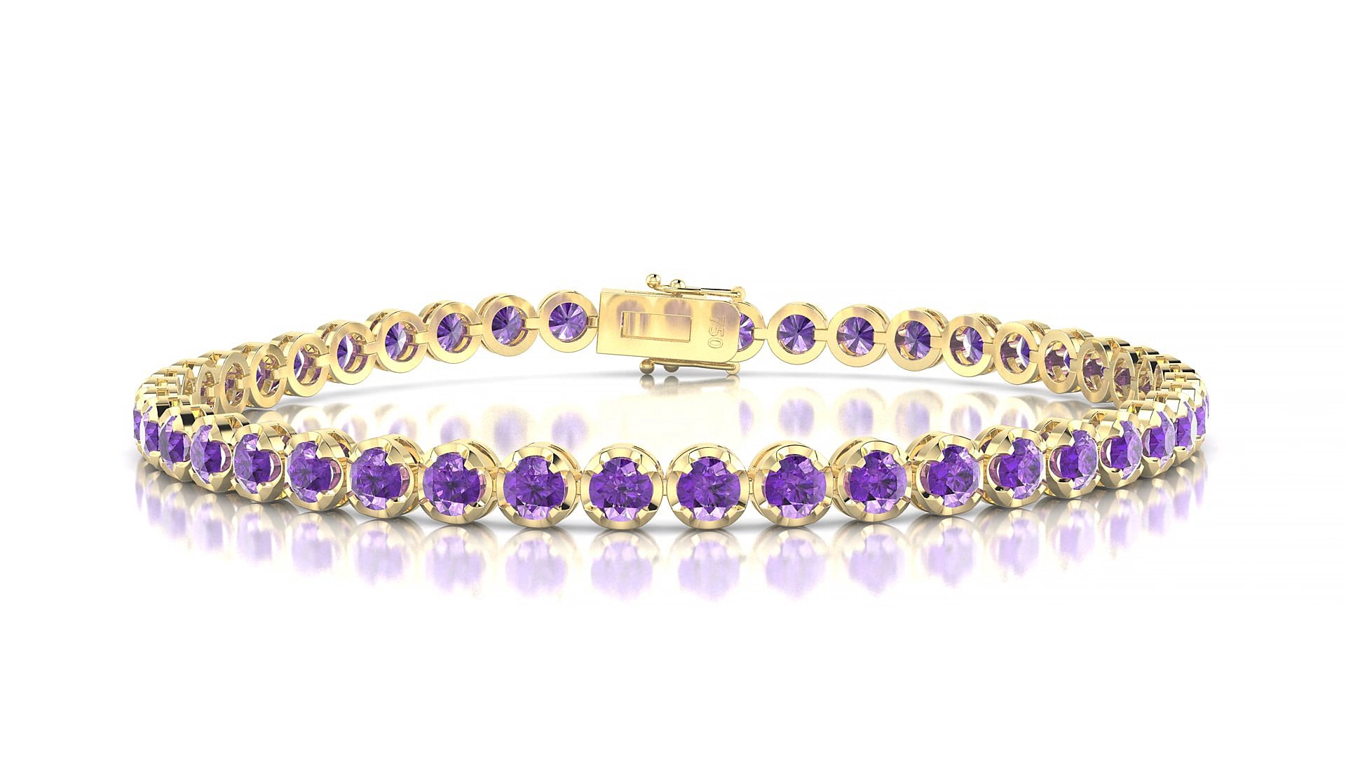 Bengal | 18k Yellow Gold 3 mm Round Natural Amethyst 15 cm Tennis Bracelet