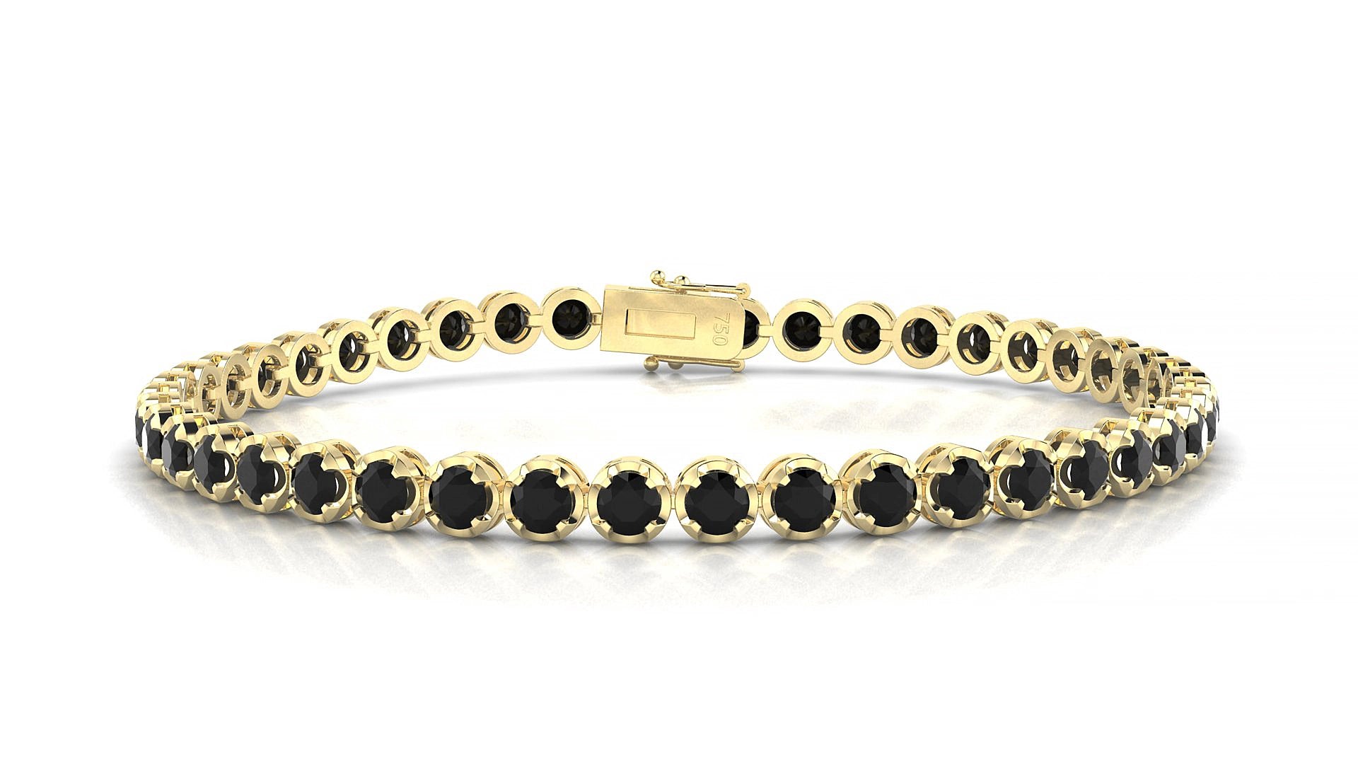 Bengal | 18k Yellow Gold 3 mm Round Natural Black Diamond 15 cm Tennis Bracelet