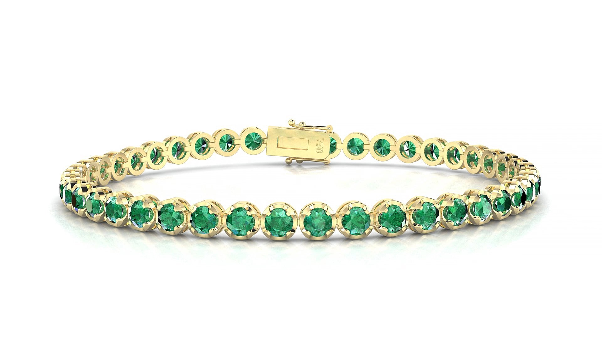 Bengal | 18k Yellow Gold 3 mm Round Natural Emerald 16 cm Tennis Bracelet