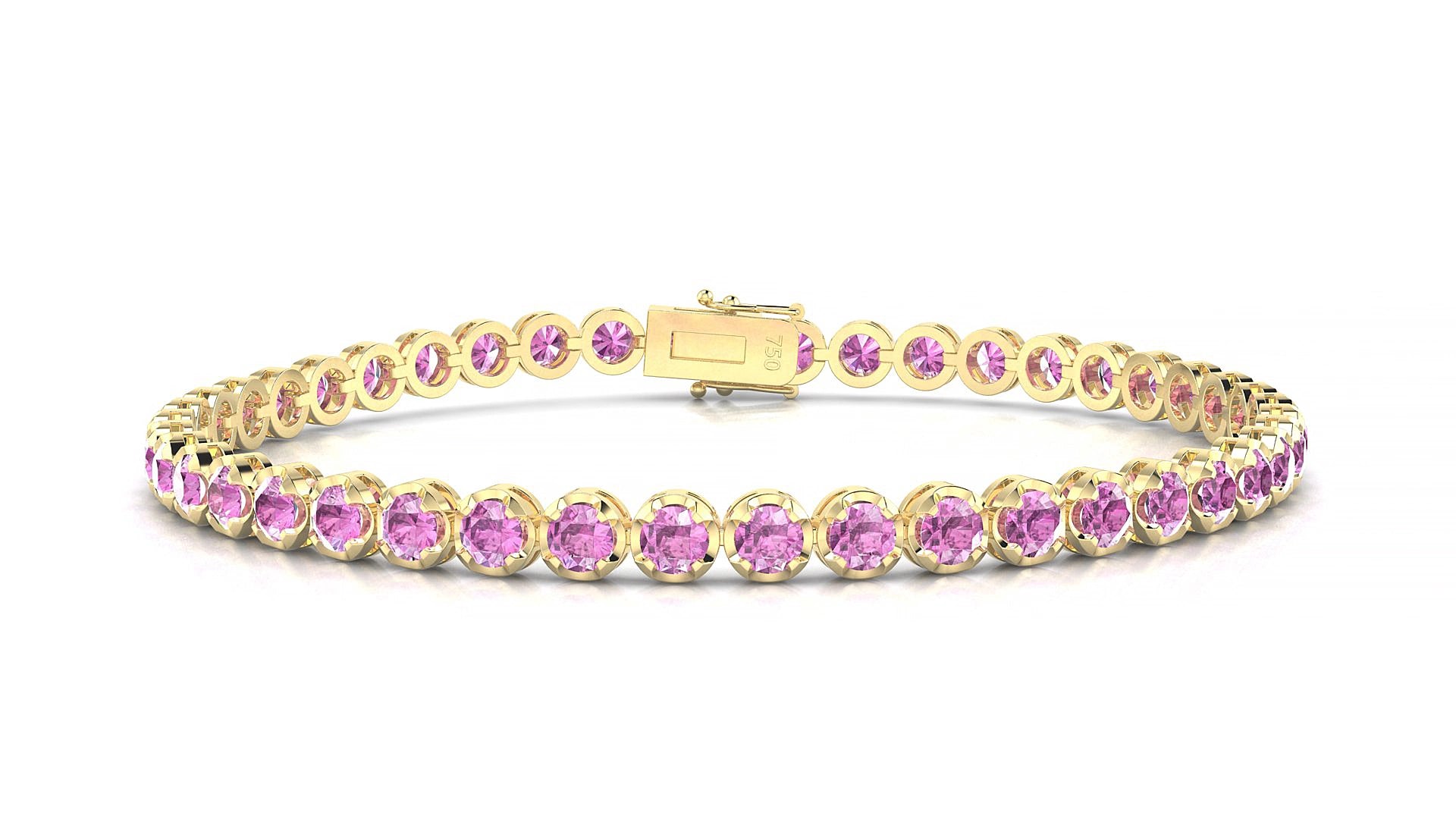 Bengal | 18k Yellow Gold 3 mm Round Natural Pink Sapphire 18 cm Tennis Bracelet