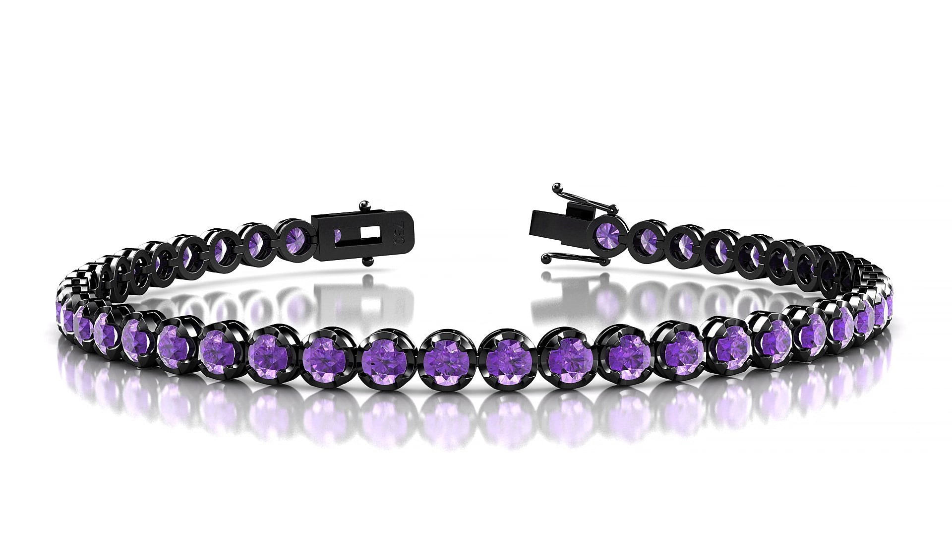 Bengal | 18k Black Gold 3 mm Round Natural Amethyst 20 cm Tennis Bracelet