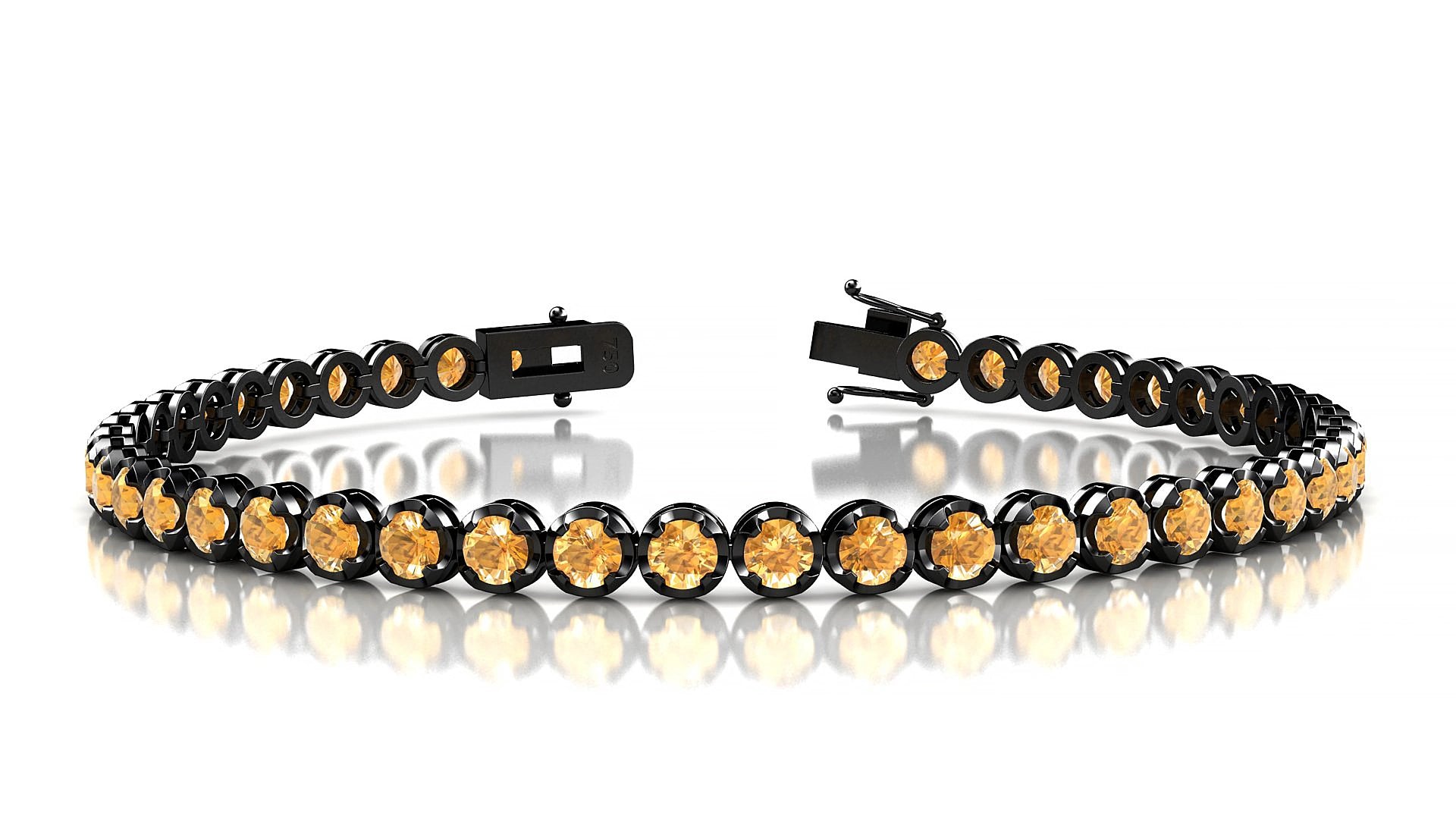Bengal | 18k Black Gold 3 mm Round Natural Citrine 18 cm Tennis Bracelet