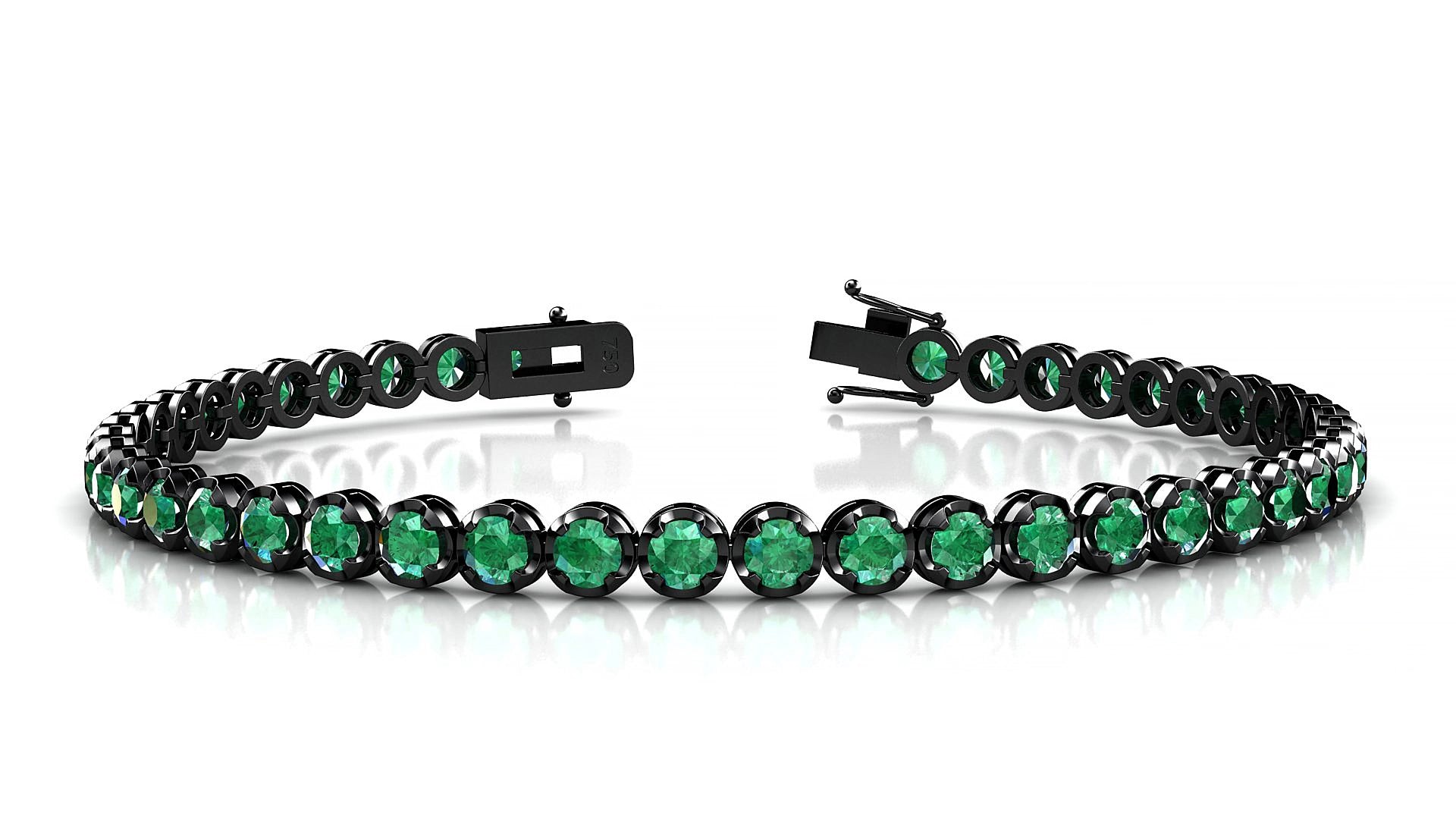 Bengal | 18k Black Gold 3 mm Round Natural Emerald 15 cm Tennis Bracelet