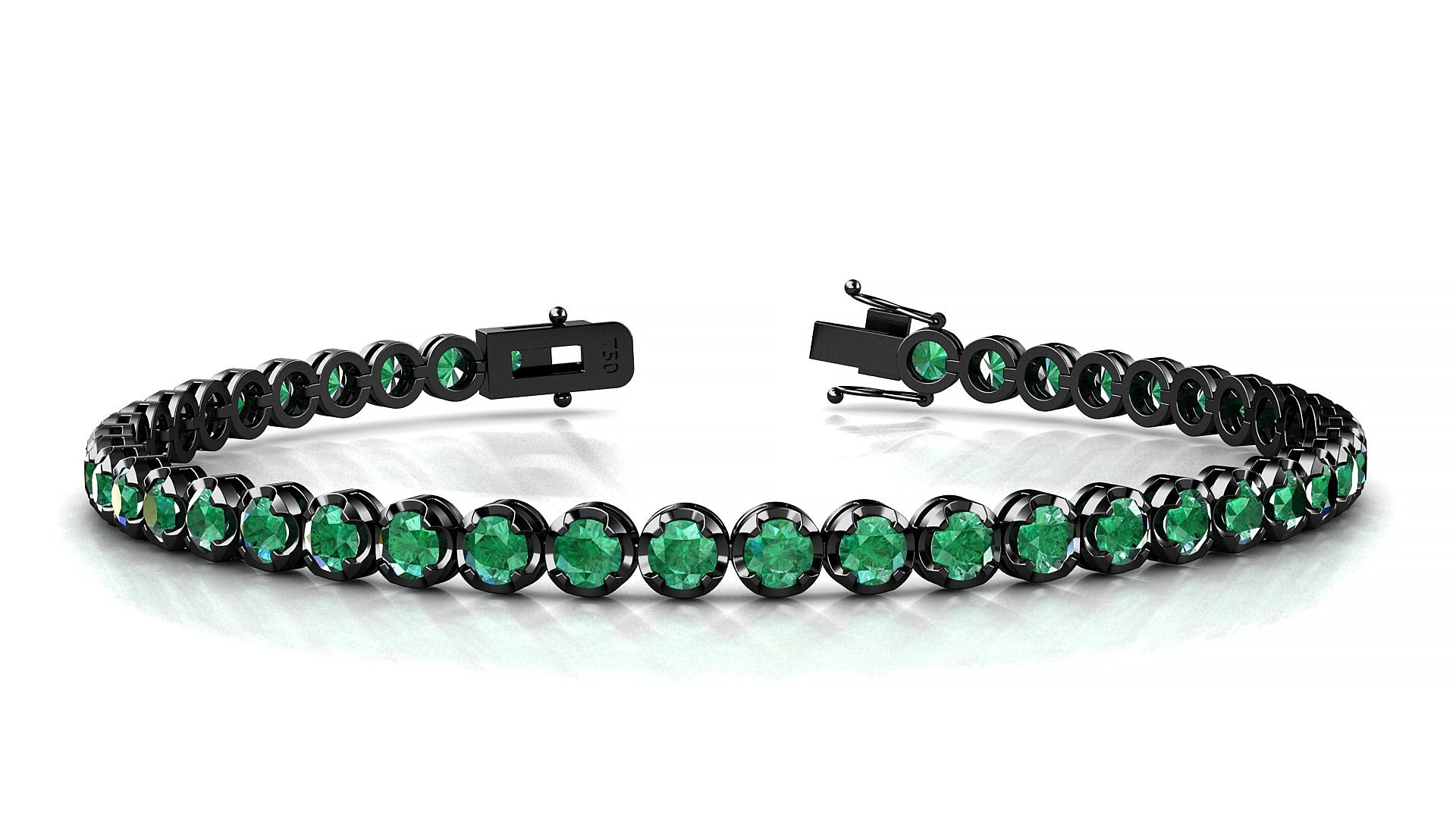 Bengal | 18k Black Gold 3 mm Round Natural Emerald Tennis Bracelet