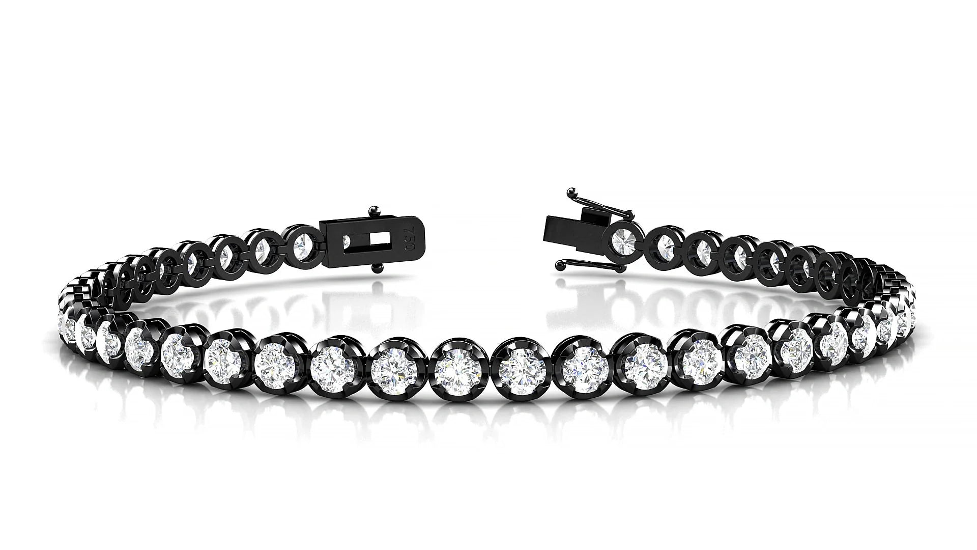 Bengal | 18k Black Gold 3 mm Round Lab-Grown Diamond 18 cm Tennis Bracelet