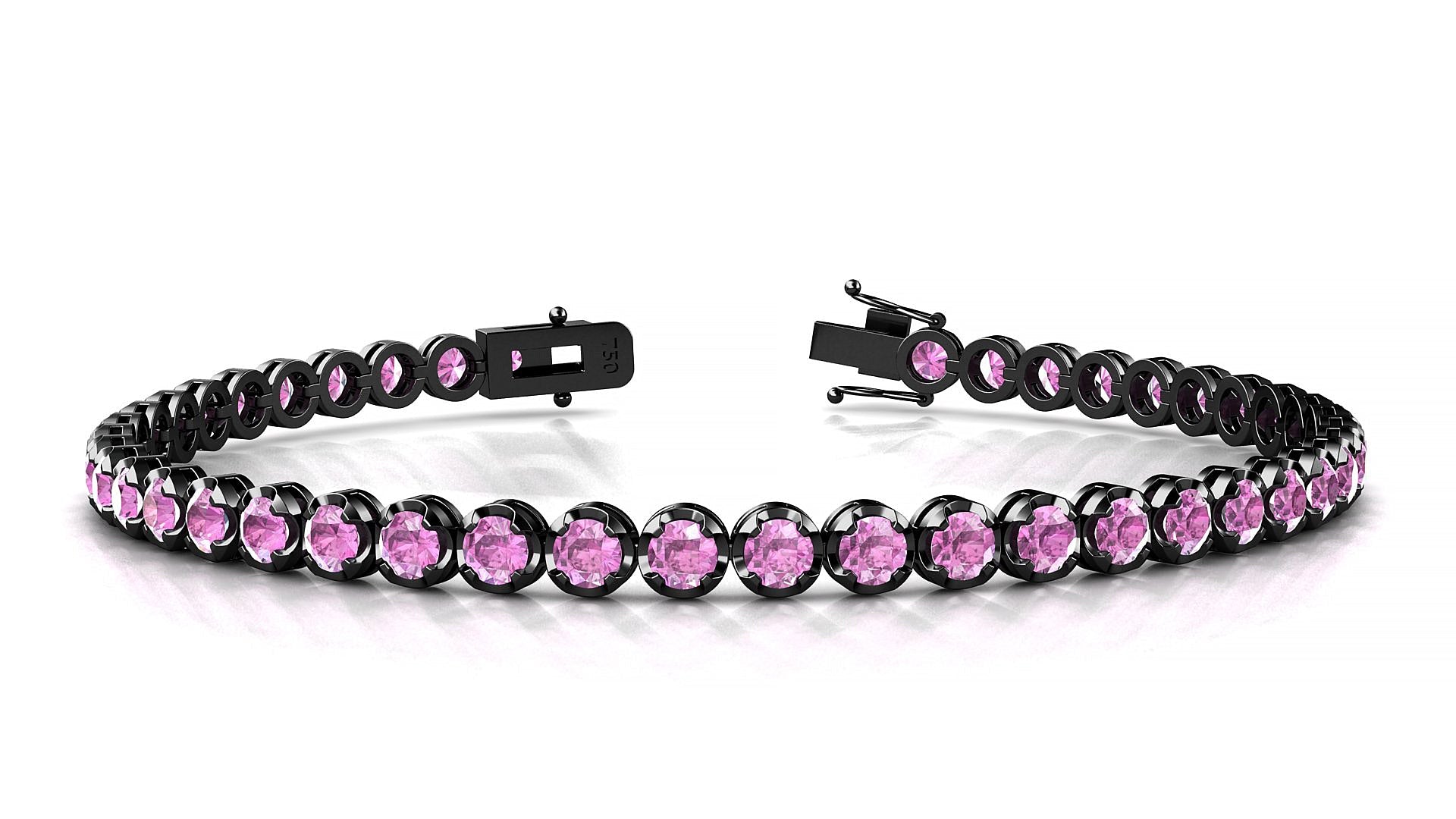 Bengal | 18k Black Gold 3 mm Round Natural Pink Sapphire Tennis Bracelet