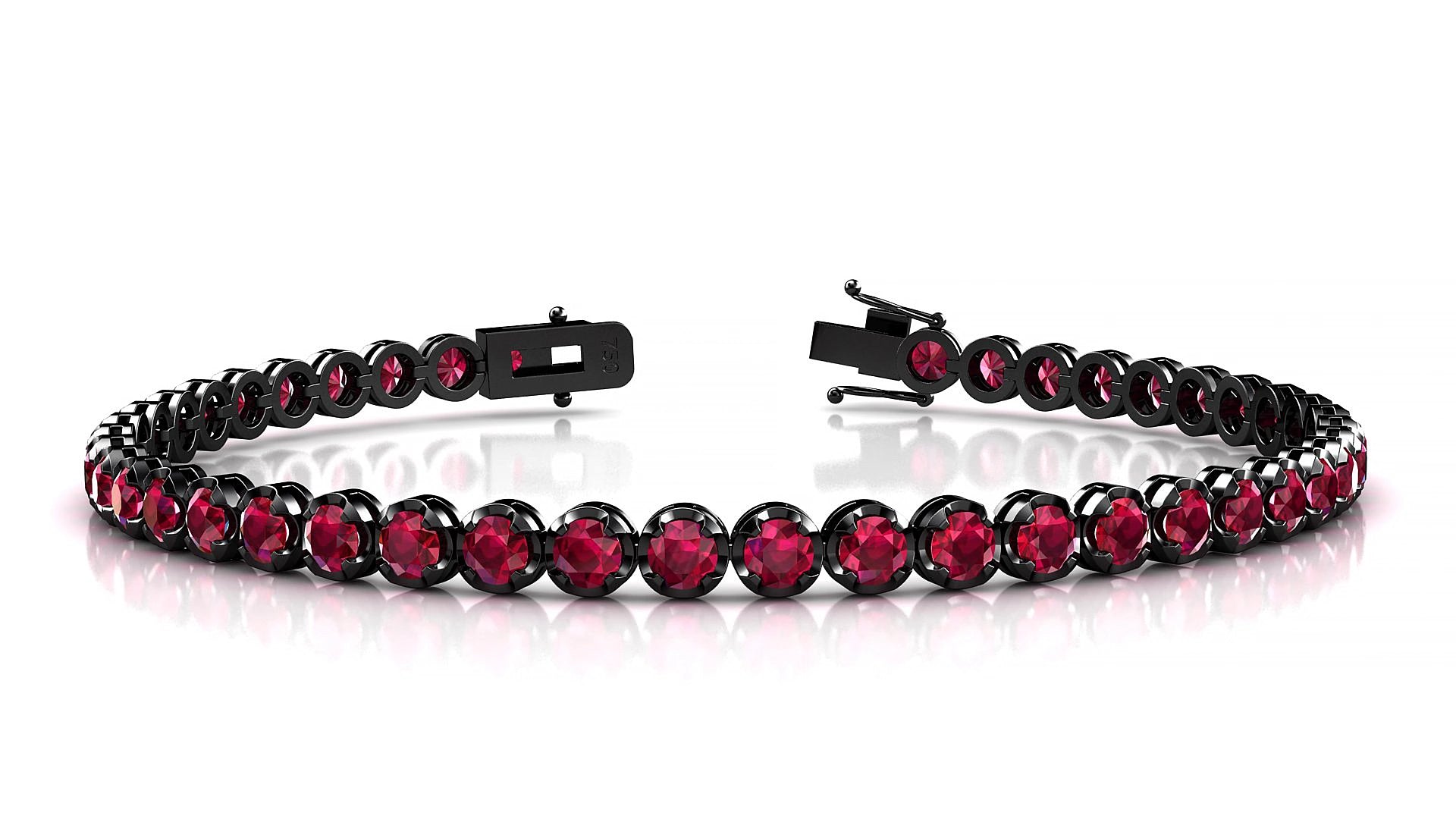 Bengal | 18k Black Gold 3 mm Round Natural Ruby 17 cm Tennis Bracelet