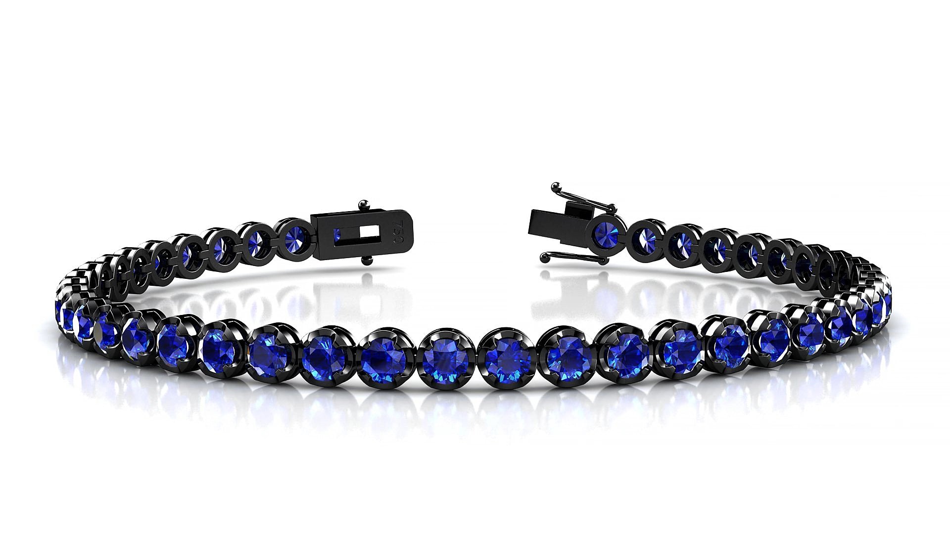 Bengal | 18k Black Gold 3 mm Round Natural Sapphire 19 cm Tennis Bracelet